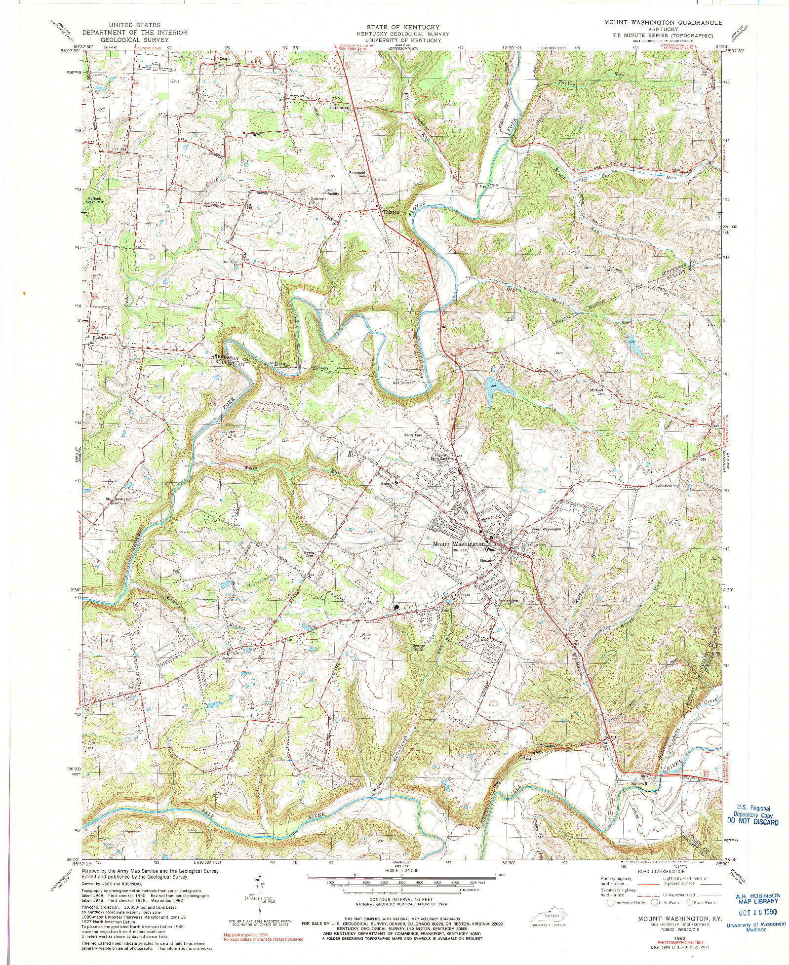 USGS 1:24000-SCALE QUADRANGLE FOR MOUNT WASHINGTON, KY 1982