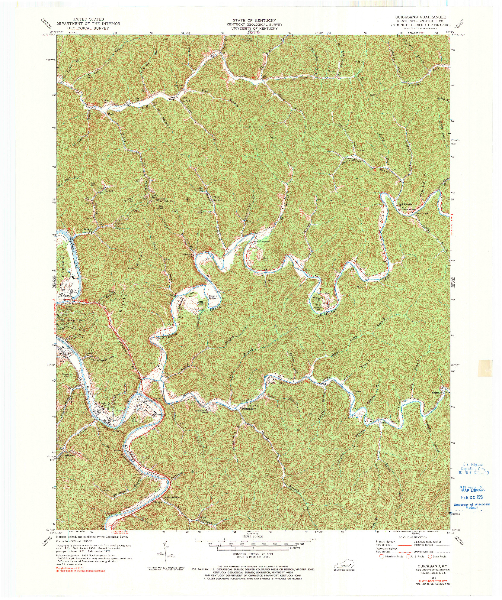 USGS 1:24000-SCALE QUADRANGLE FOR QUICKSAND, KY 1972