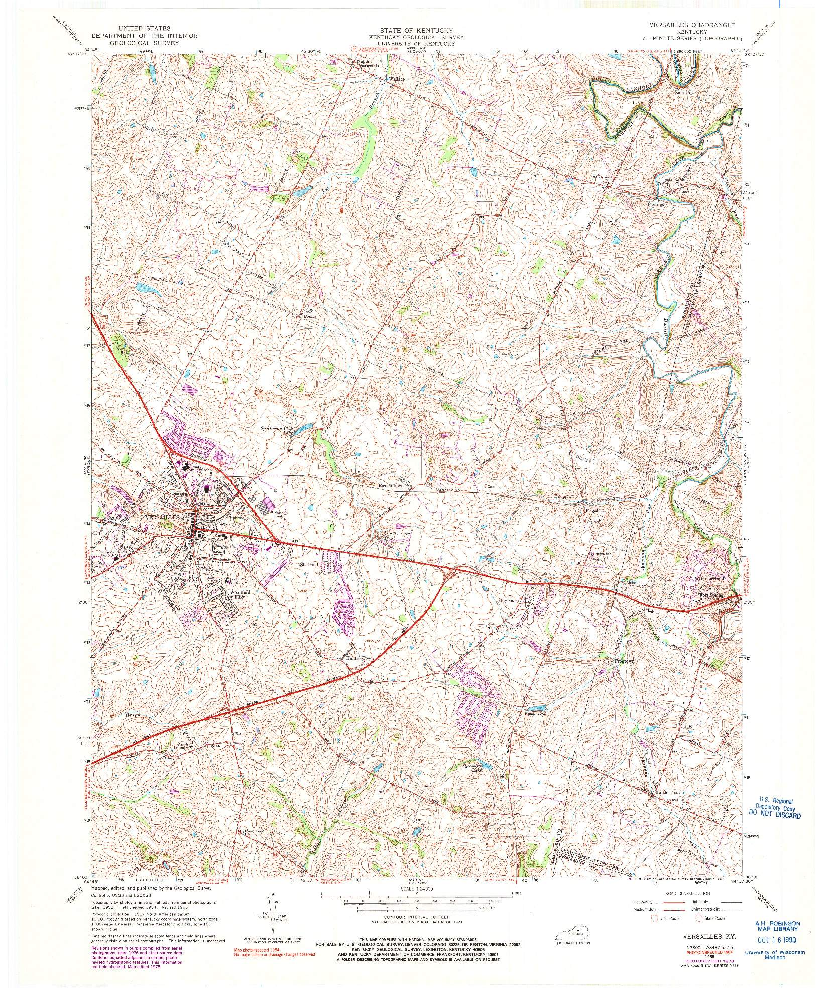 USGS 1:24000-SCALE QUADRANGLE FOR VERSAILLES, KY 1965