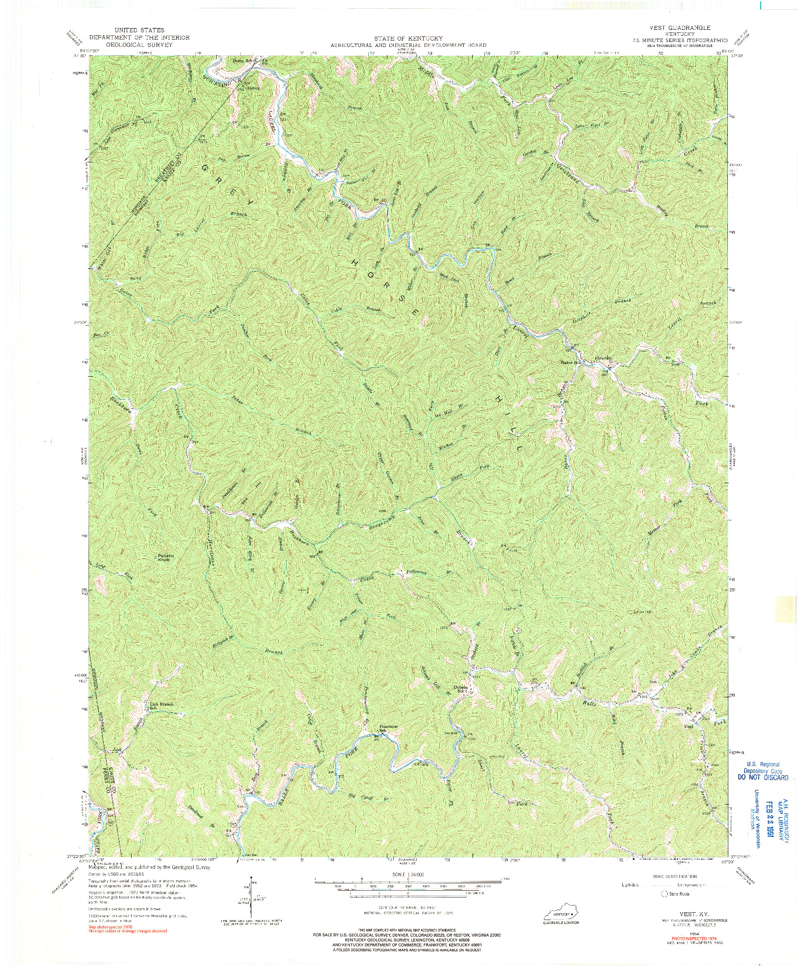 USGS 1:24000-SCALE QUADRANGLE FOR VEST, KY 1954
