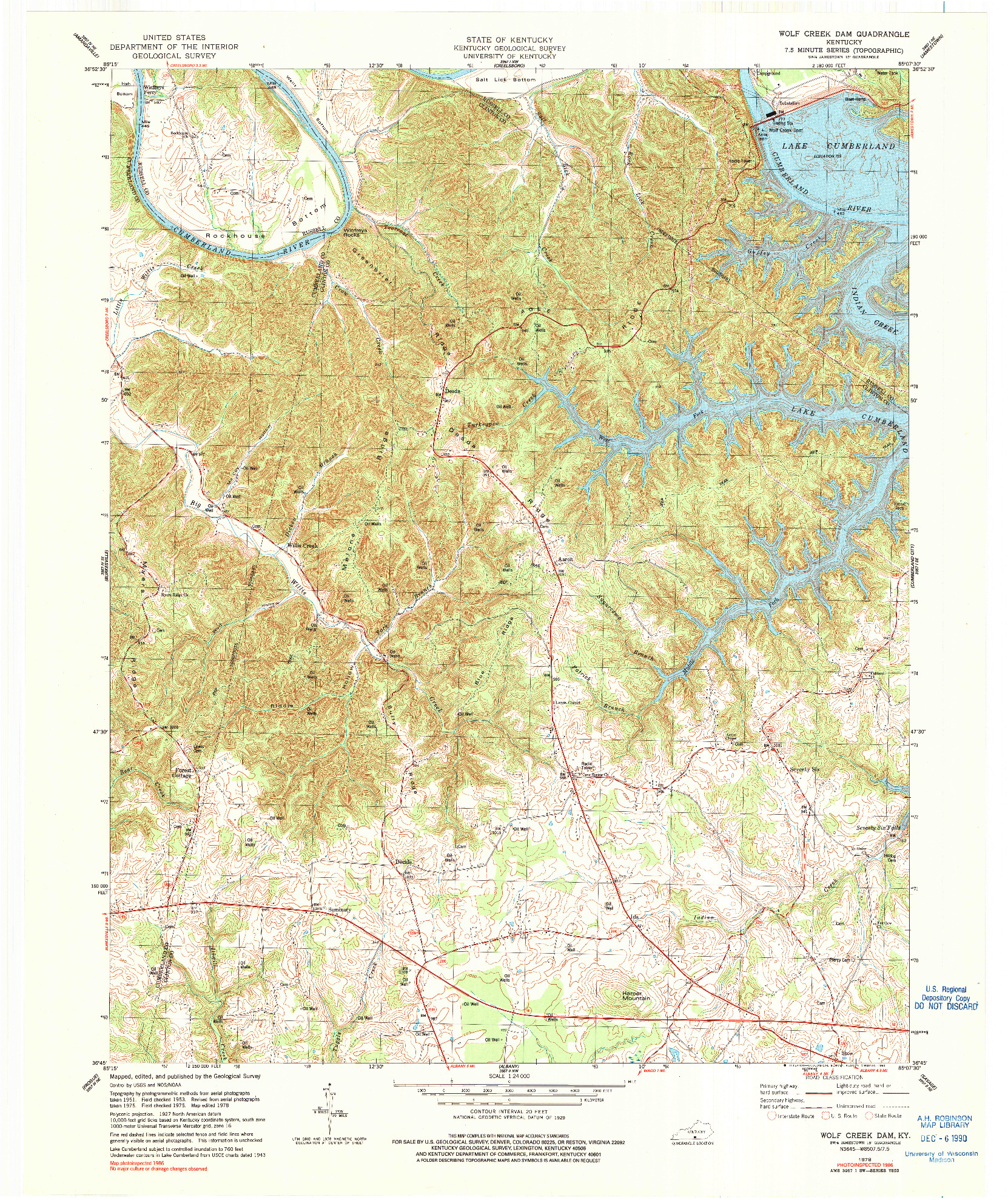 USGS 1:24000-SCALE QUADRANGLE FOR WOLF CREEK DAM, KY 1978