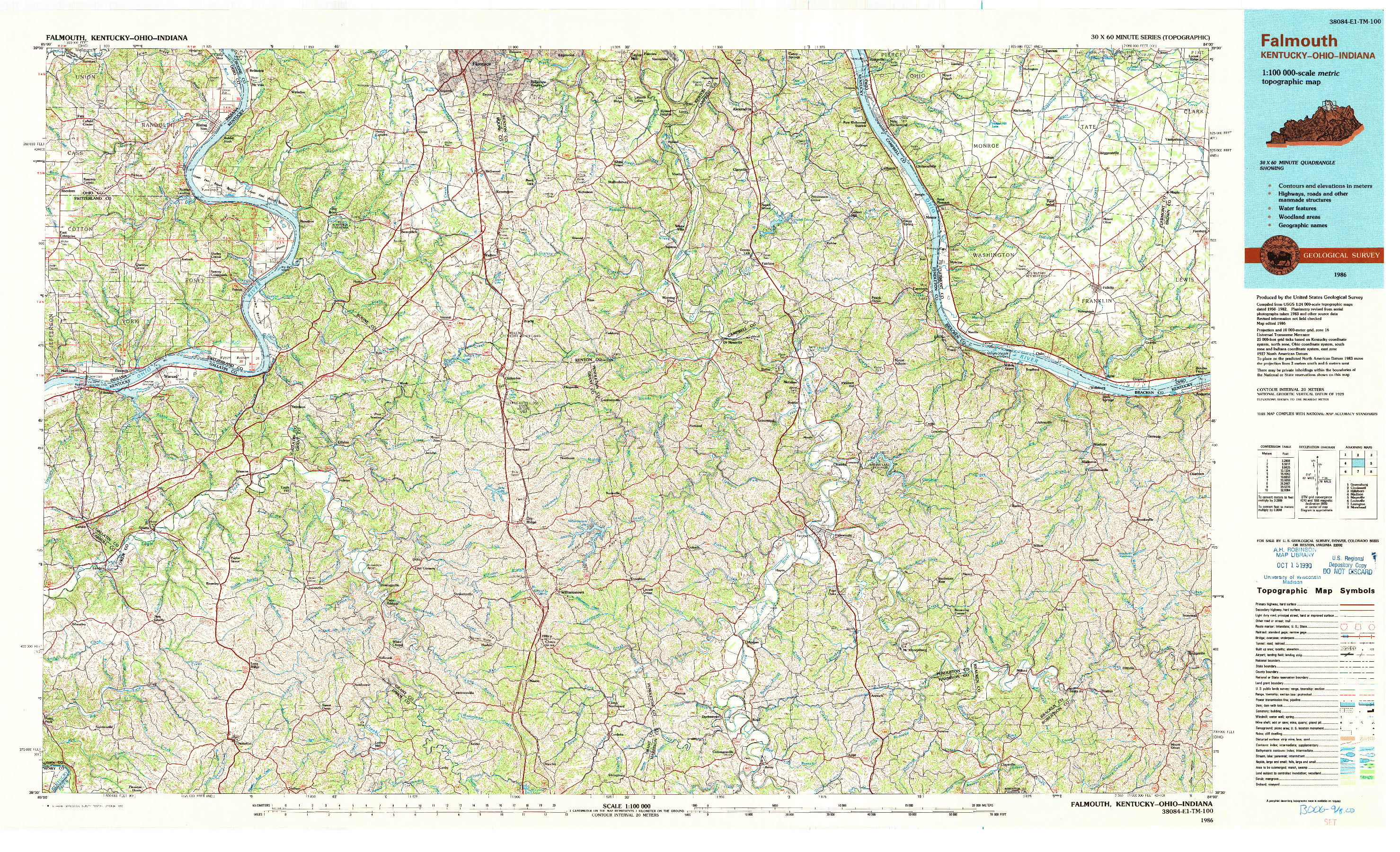 USGS 1:100000-SCALE QUADRANGLE FOR FALMOUTH, KY 1986