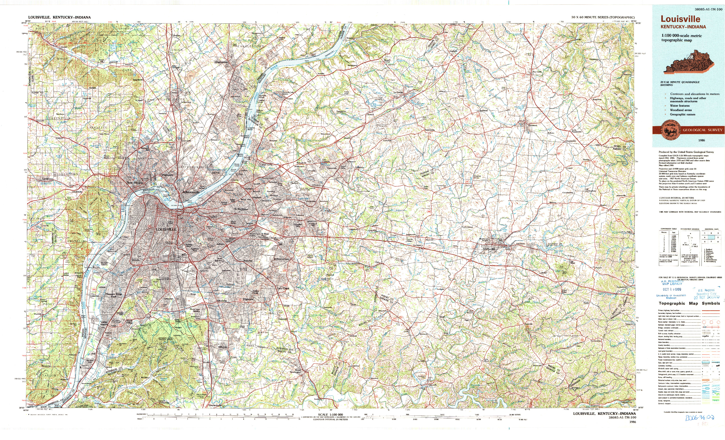 USGS 1:100000-SCALE QUADRANGLE FOR LOUISVILLE, KY 1986