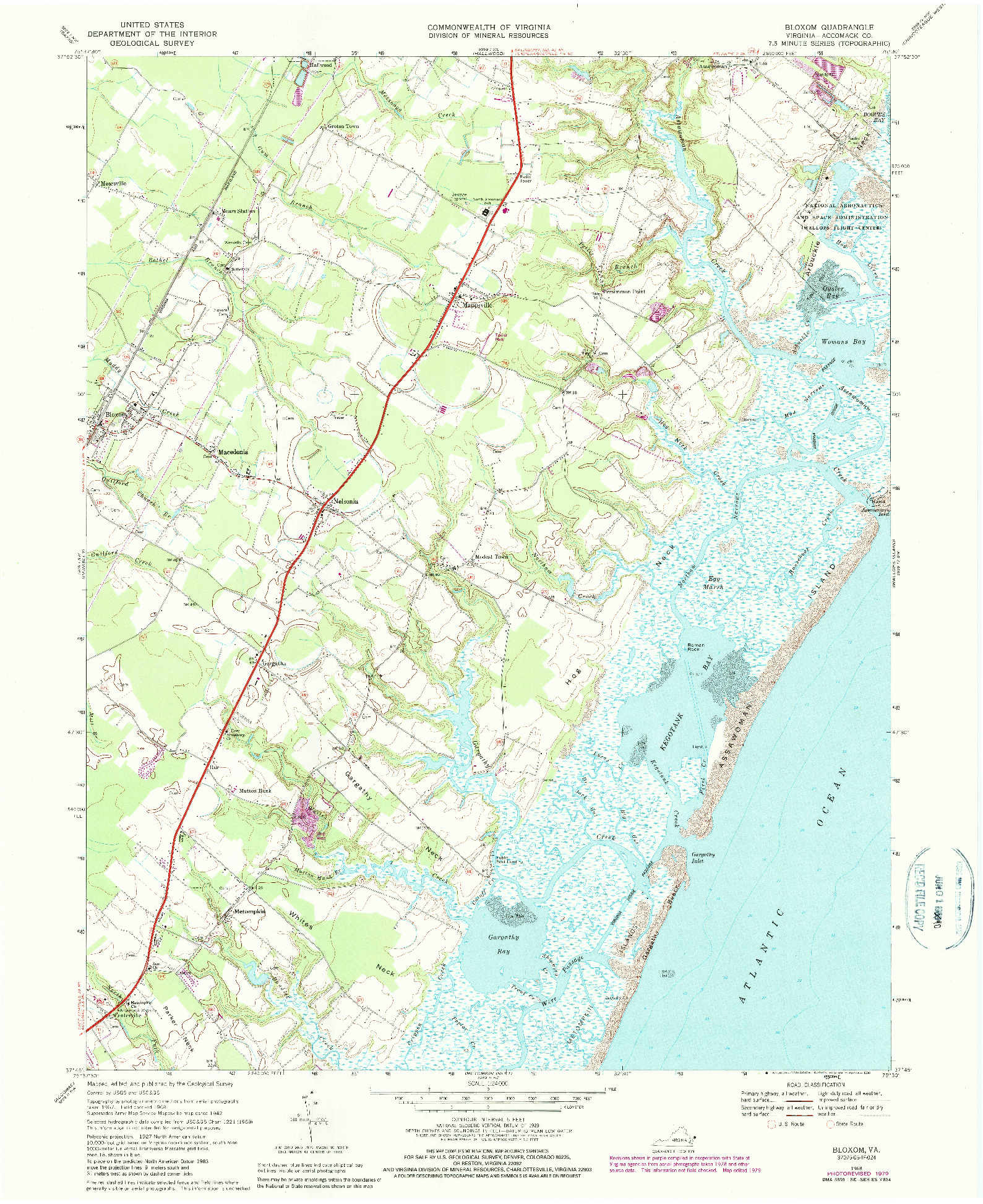 USGS 1:24000-SCALE QUADRANGLE FOR BLOXOM, VA 1968