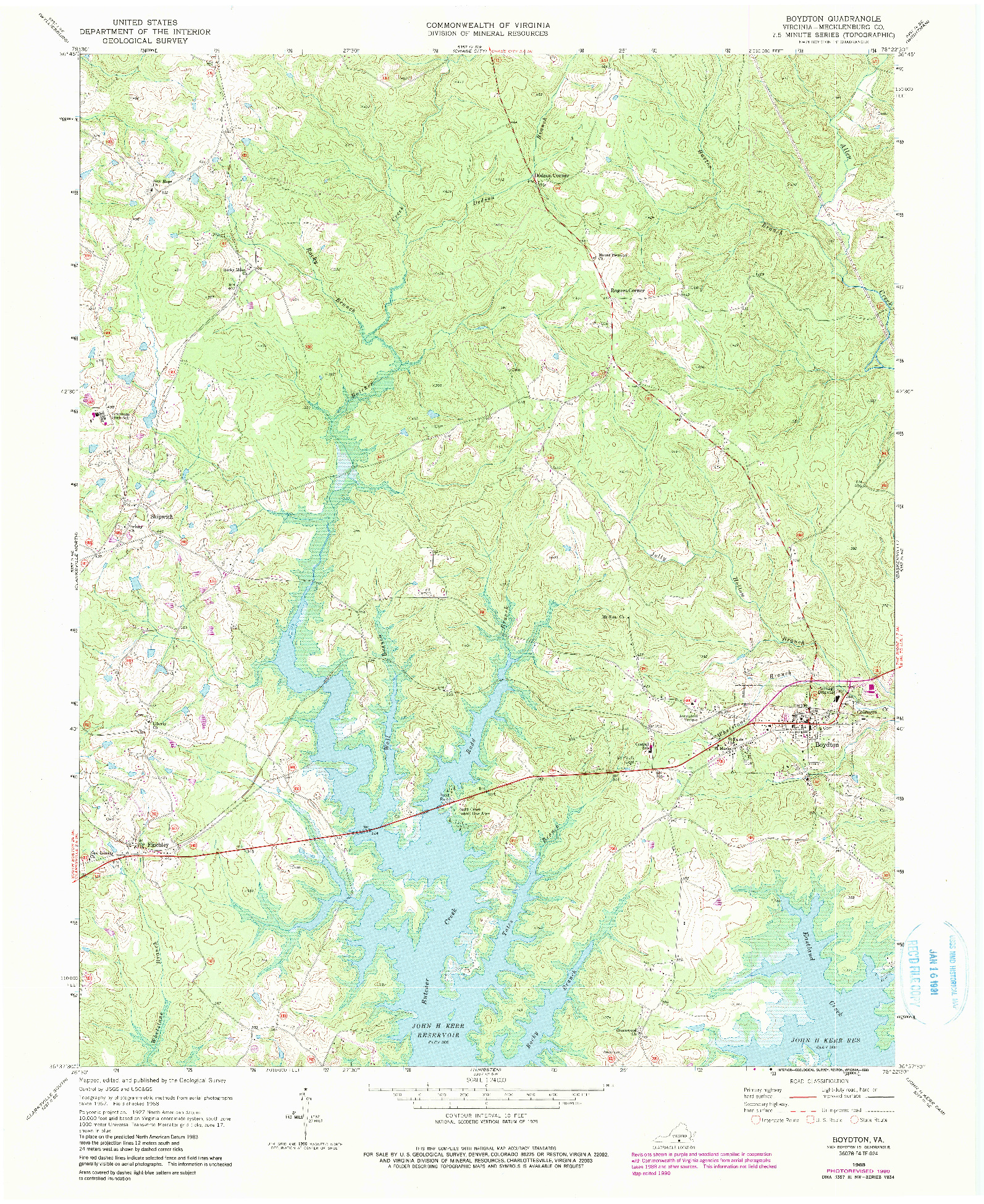 USGS 1:24000-SCALE QUADRANGLE FOR BOYDTON, VA 1968