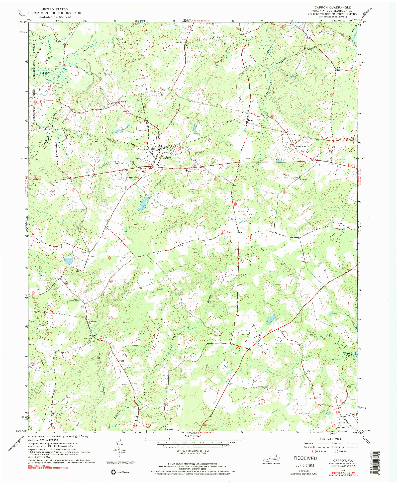 USGS 1:24000-SCALE QUADRANGLE FOR CAPRON, VA 1966