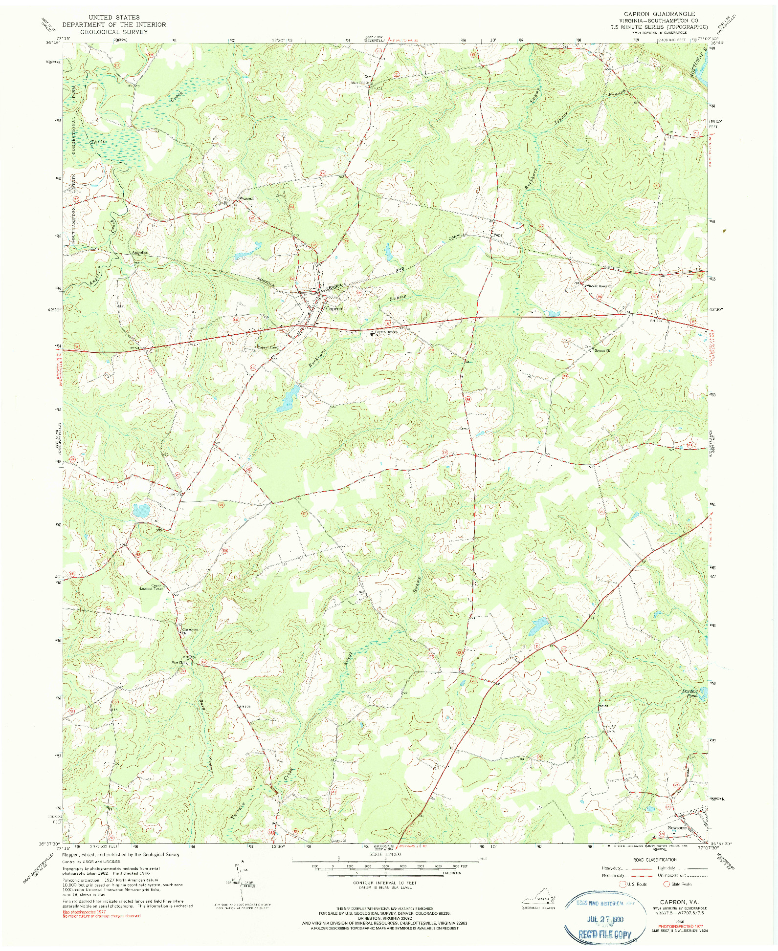USGS 1:24000-SCALE QUADRANGLE FOR CAPRON, VA 1966