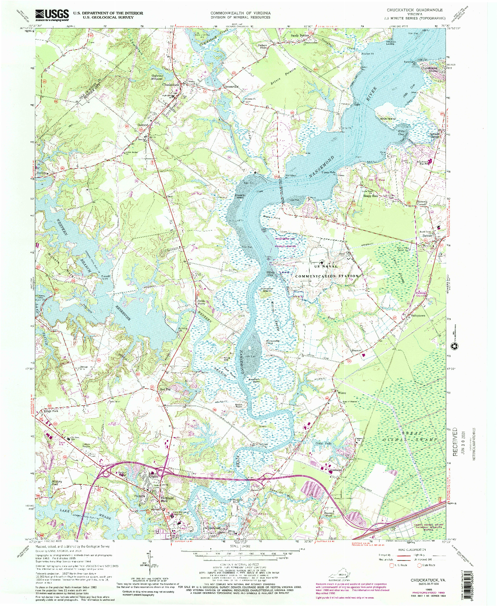 USGS 1:24000-SCALE QUADRANGLE FOR CHUCKATUCK, VA 1965