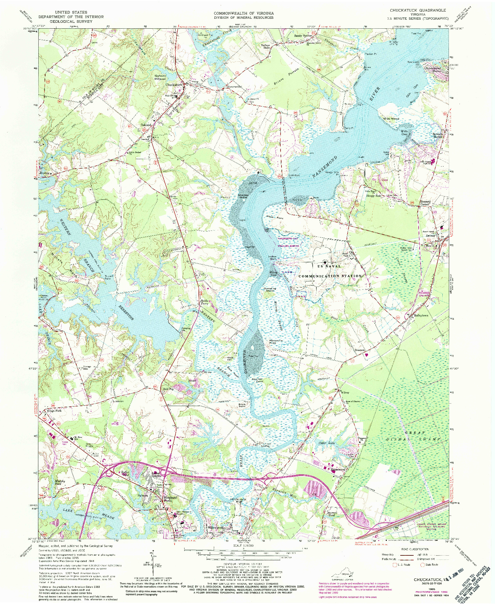 USGS 1:24000-SCALE QUADRANGLE FOR CHUCKATUCK, VA 1965