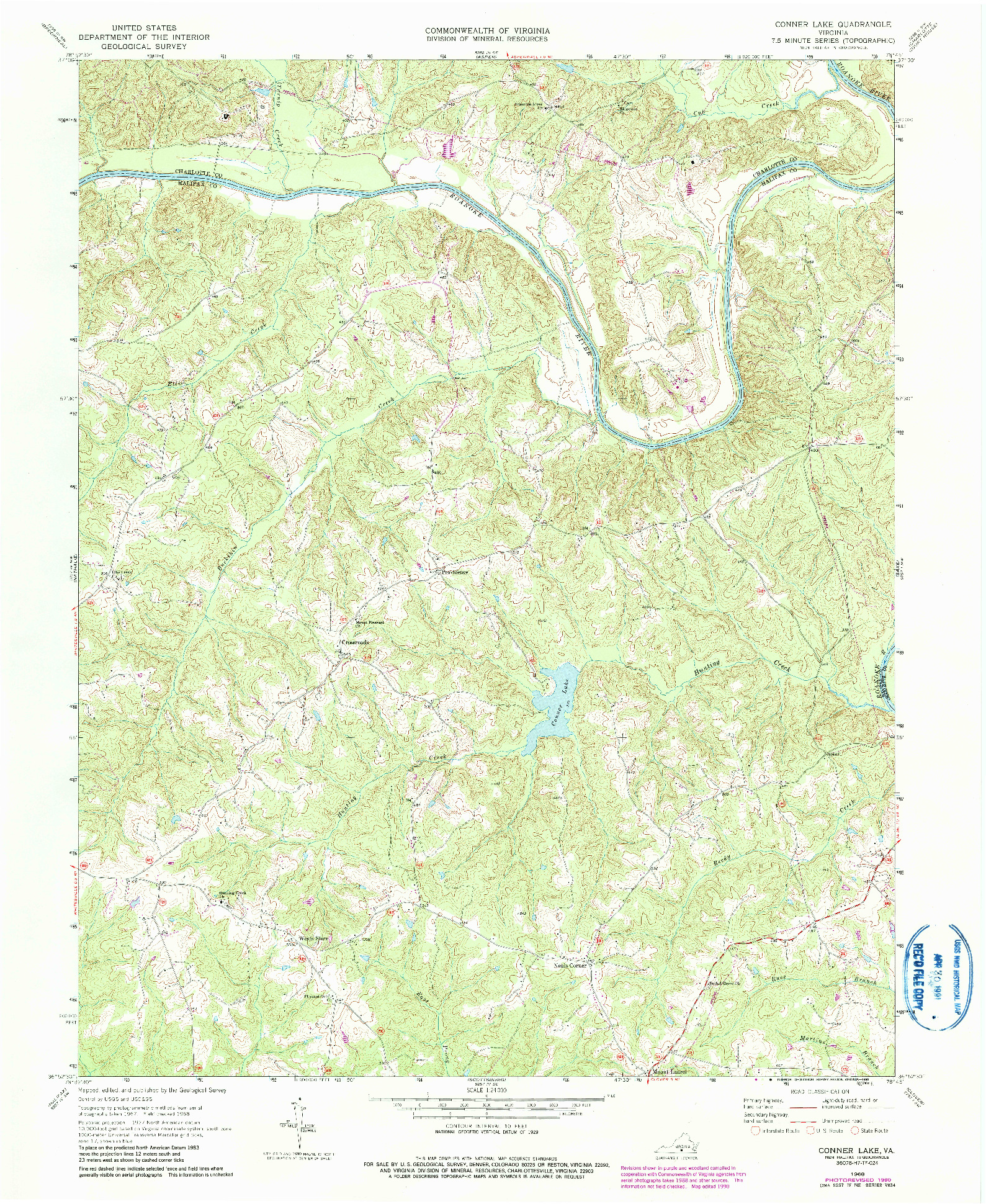 USGS 1:24000-SCALE QUADRANGLE FOR CONNER LAKE, VA 1968