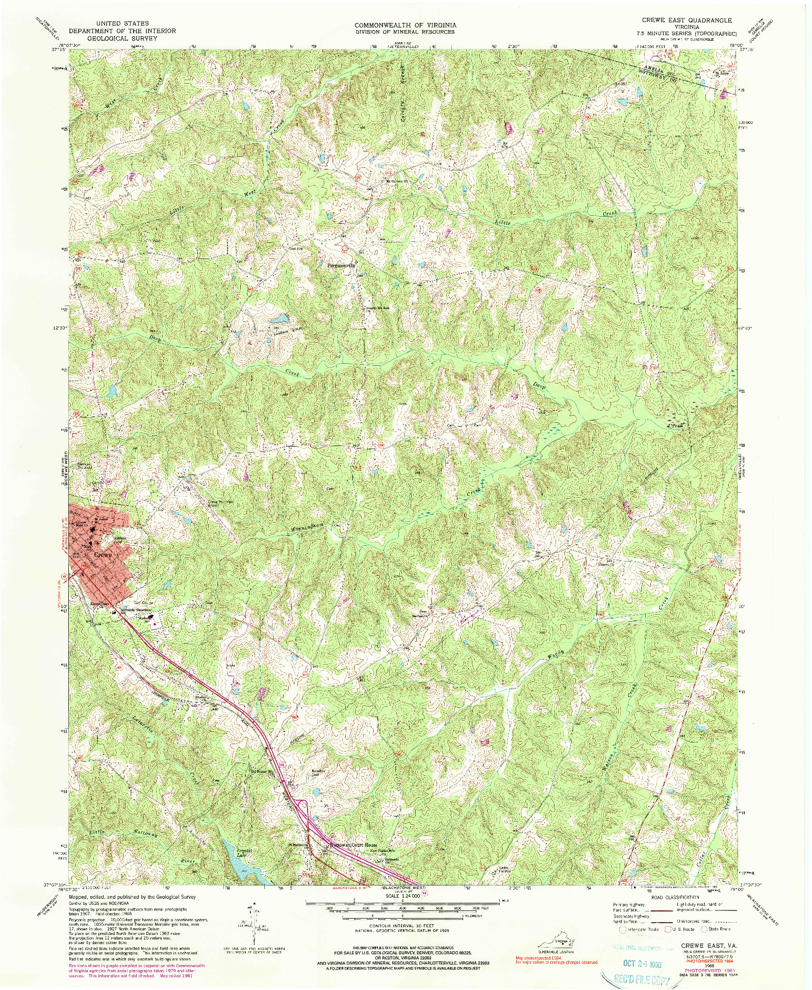 USGS 1:24000-SCALE QUADRANGLE FOR CREWE EAST, VA 1968