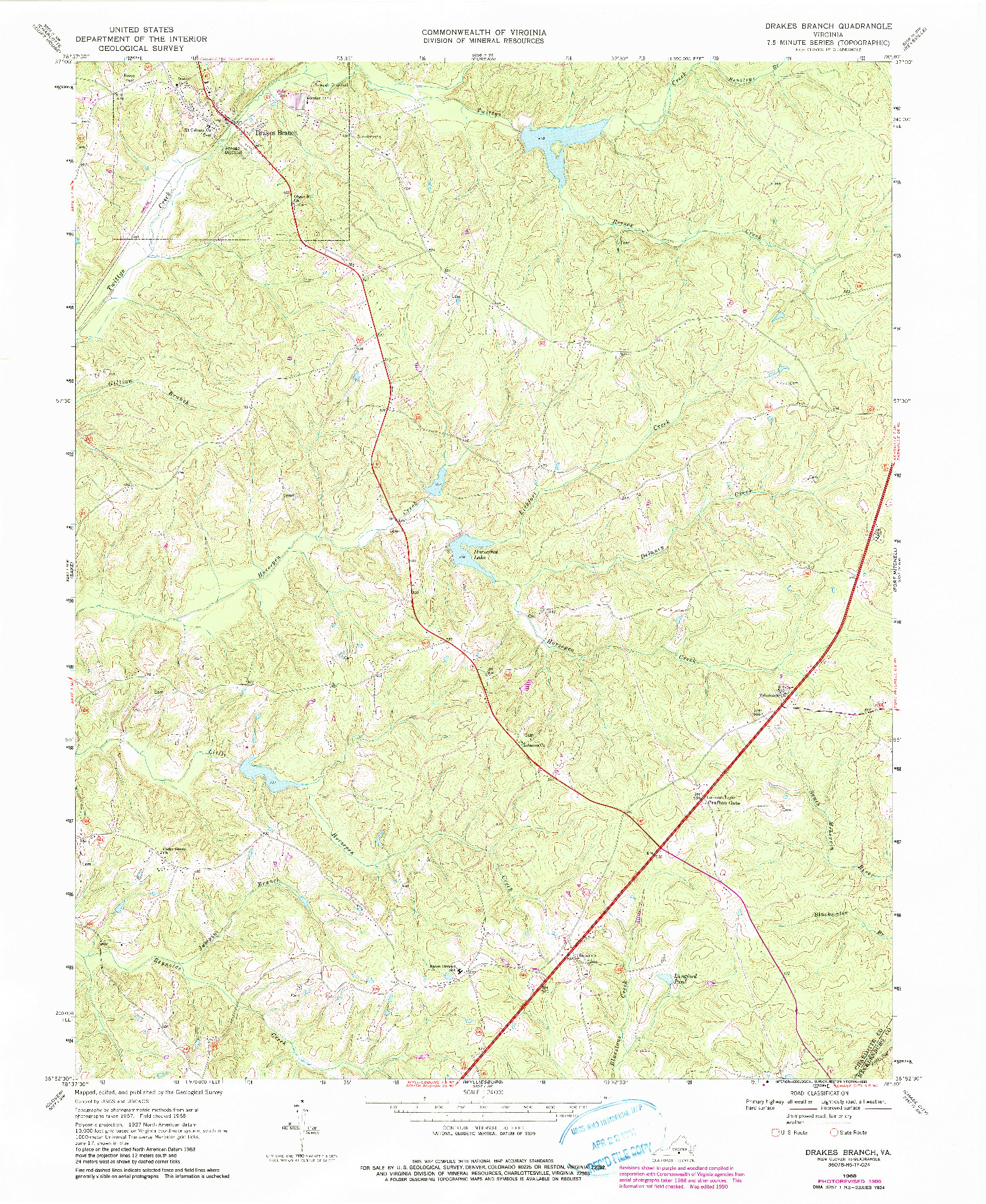 USGS 1:24000-SCALE QUADRANGLE FOR DRAKES BRANCH, VA 1968