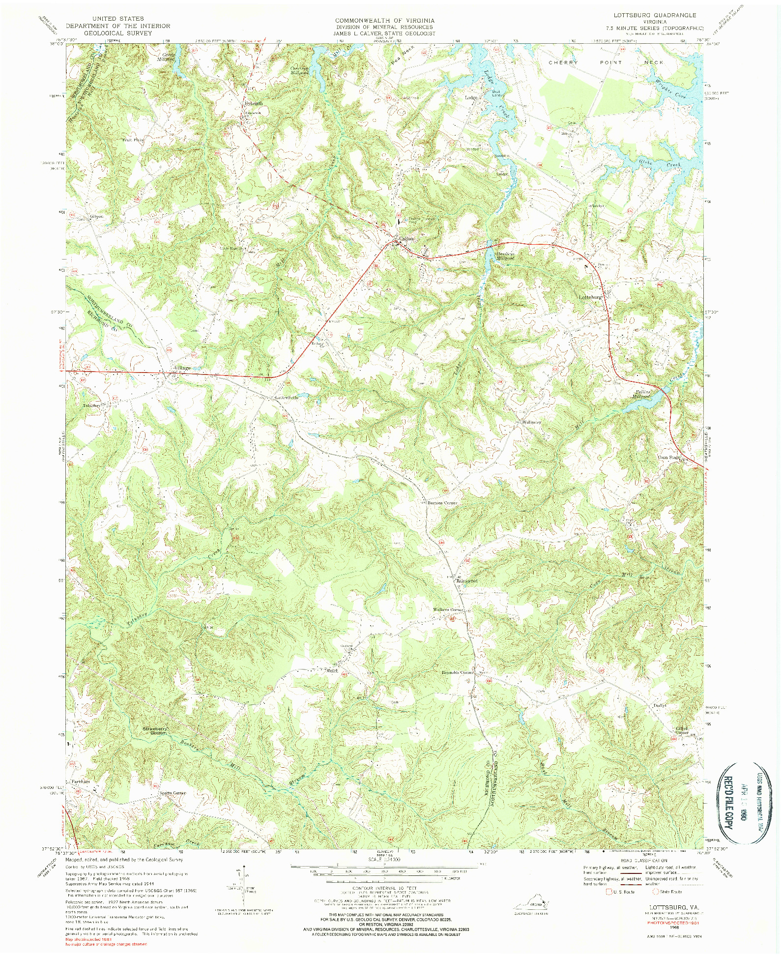 USGS 1:24000-SCALE QUADRANGLE FOR LOTTSBURG, VA 1968