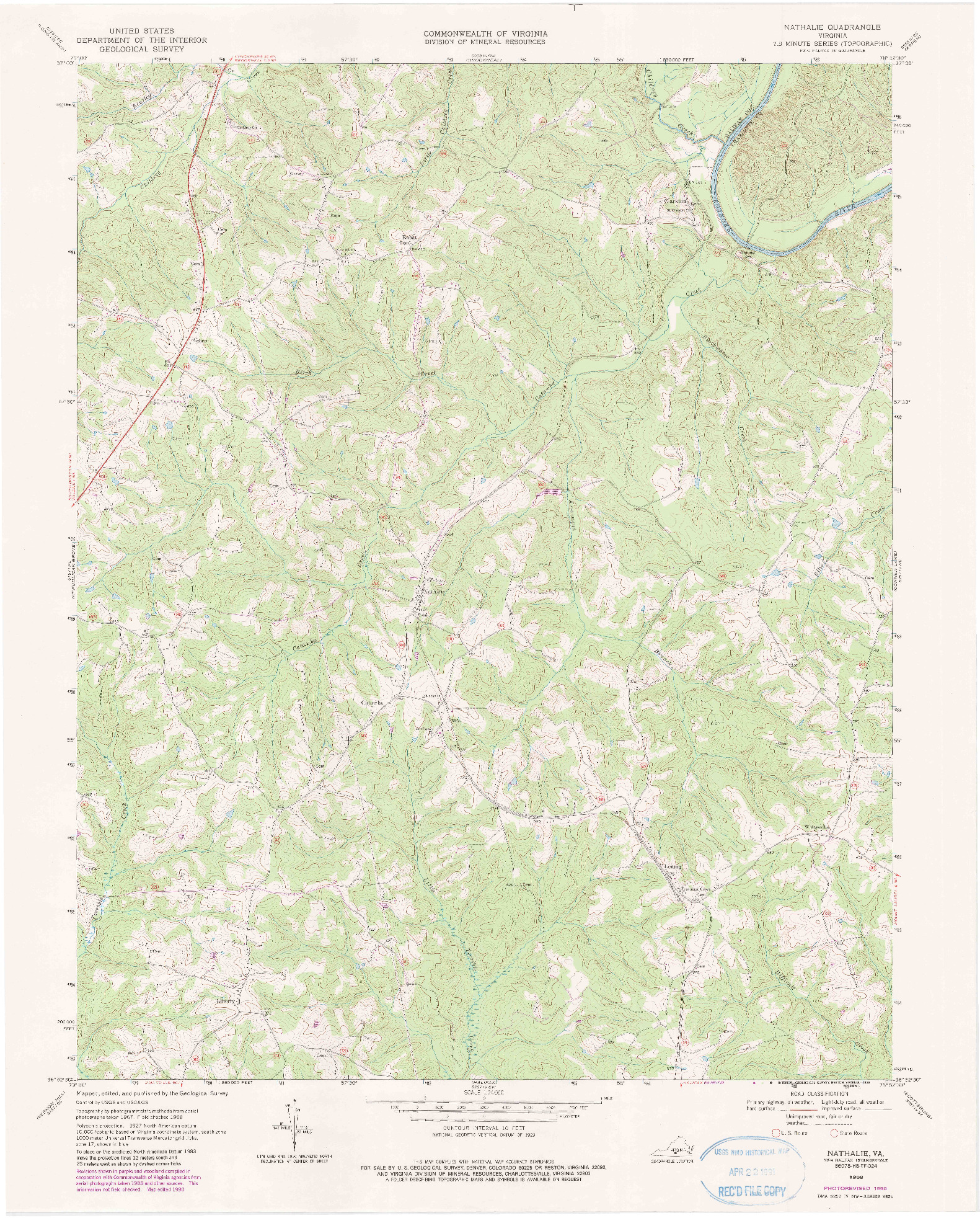 USGS 1:24000-SCALE QUADRANGLE FOR NATHALIE, VA 1968