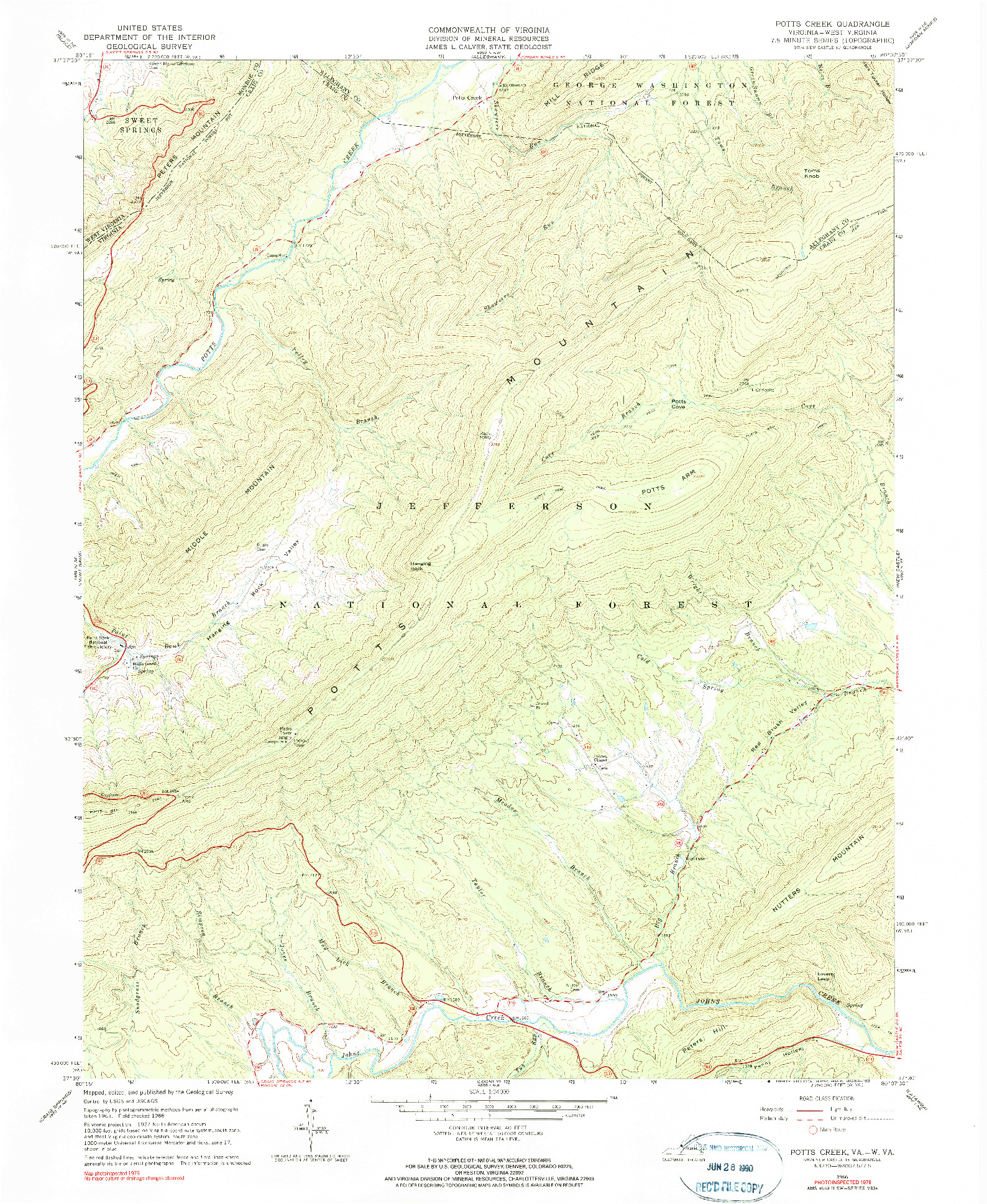 USGS 1:24000-SCALE QUADRANGLE FOR POTTS CREEK, VA 1966