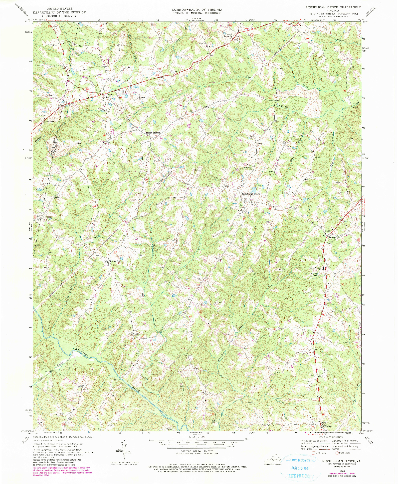 USGS 1:24000-SCALE QUADRANGLE FOR REPUBLICAN GROVE, VA 1968