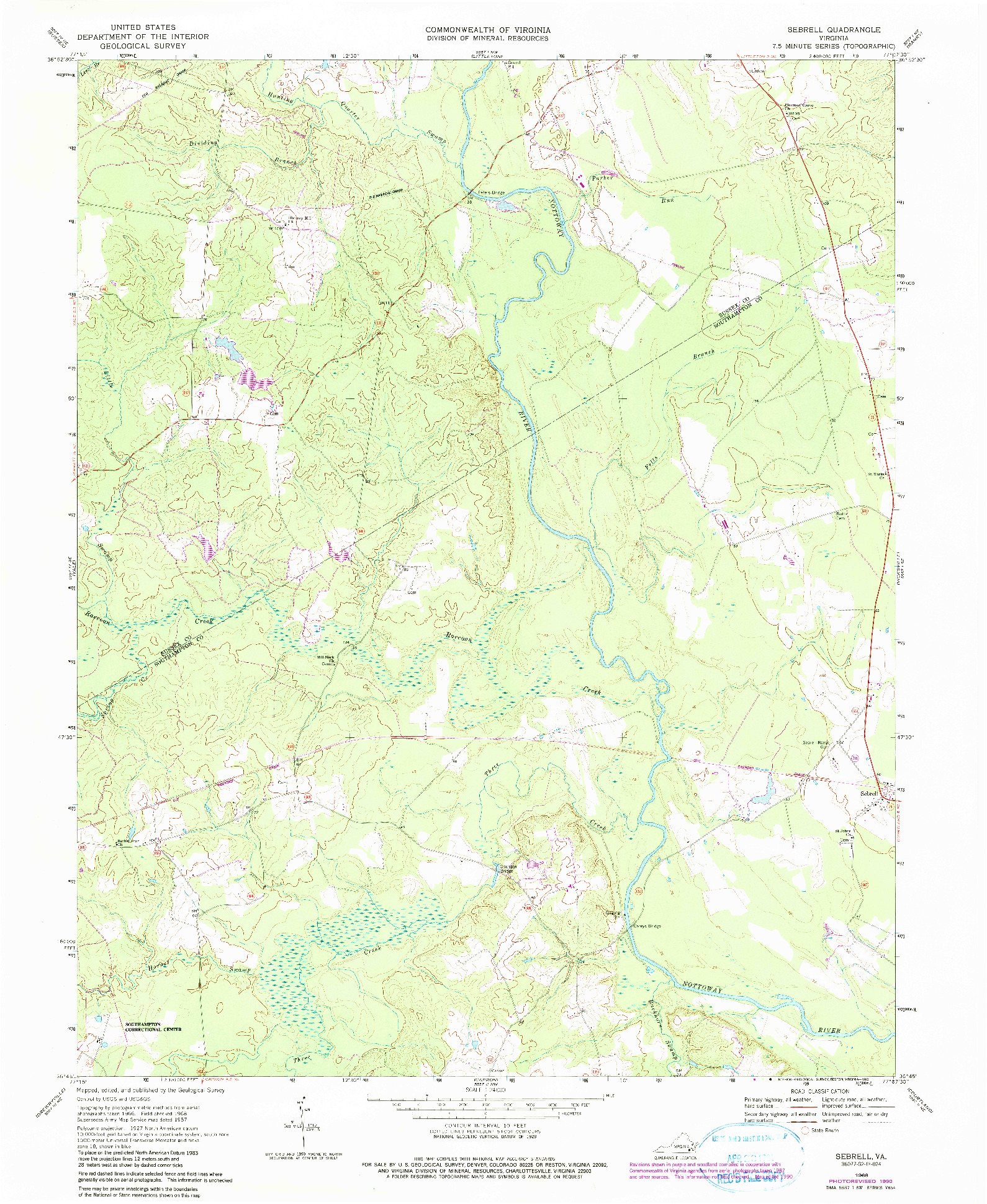 USGS 1:24000-SCALE QUADRANGLE FOR SEBRELL, VA 1968