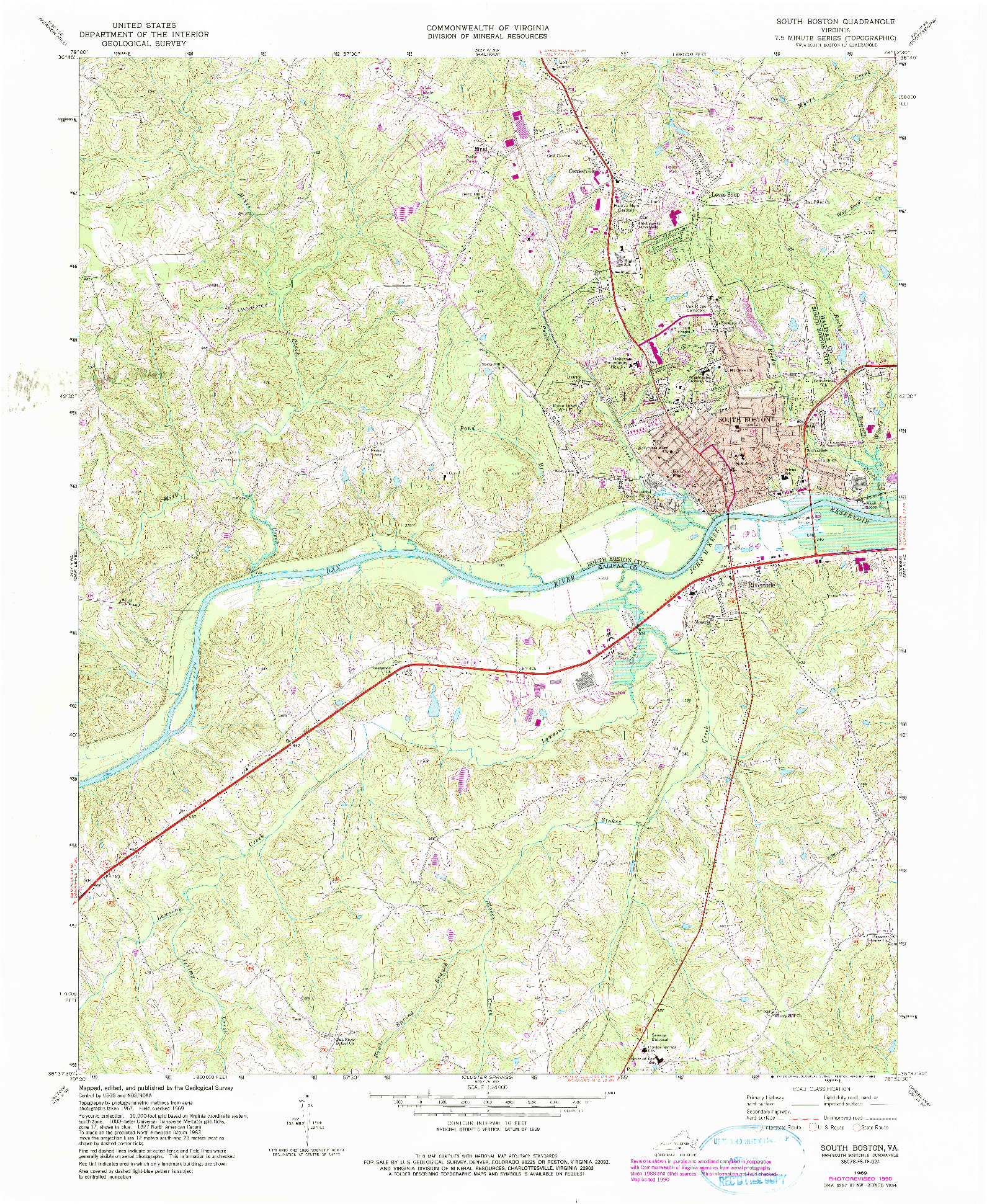 USGS 1:24000-SCALE QUADRANGLE FOR SOUTH BOSTON, VA 1969