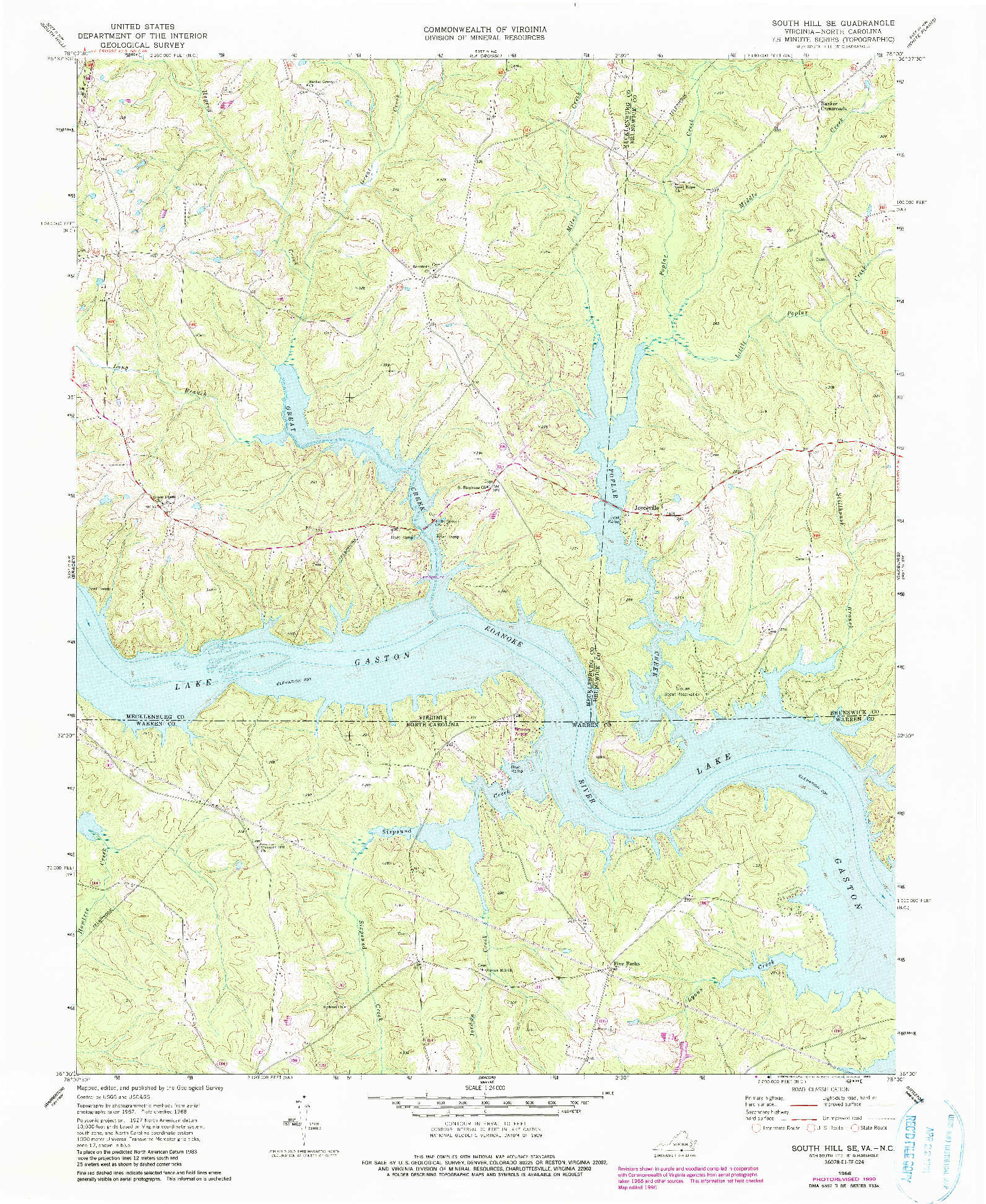 USGS 1:24000-SCALE QUADRANGLE FOR SOUTH HILL SE, VA 1968