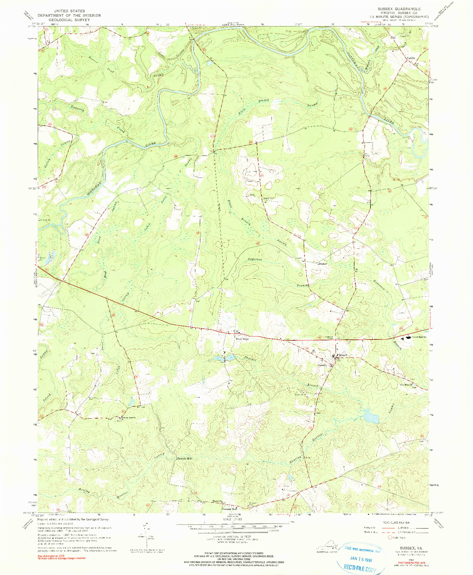 USGS 1:24000-SCALE QUADRANGLE FOR SUSSEX, VA 1967