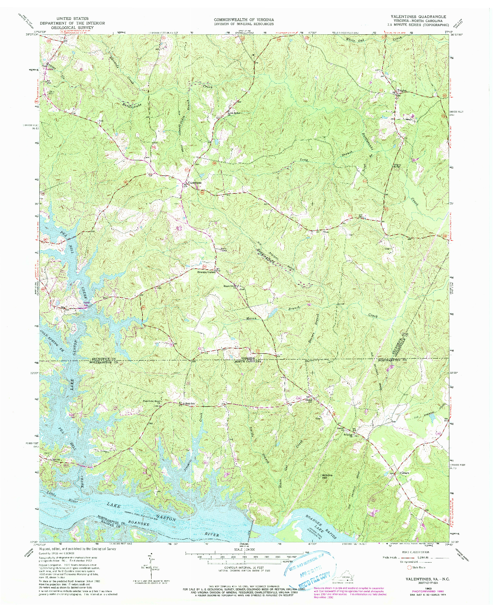 USGS 1:24000-SCALE QUADRANGLE FOR VALENTINES, VA 1963