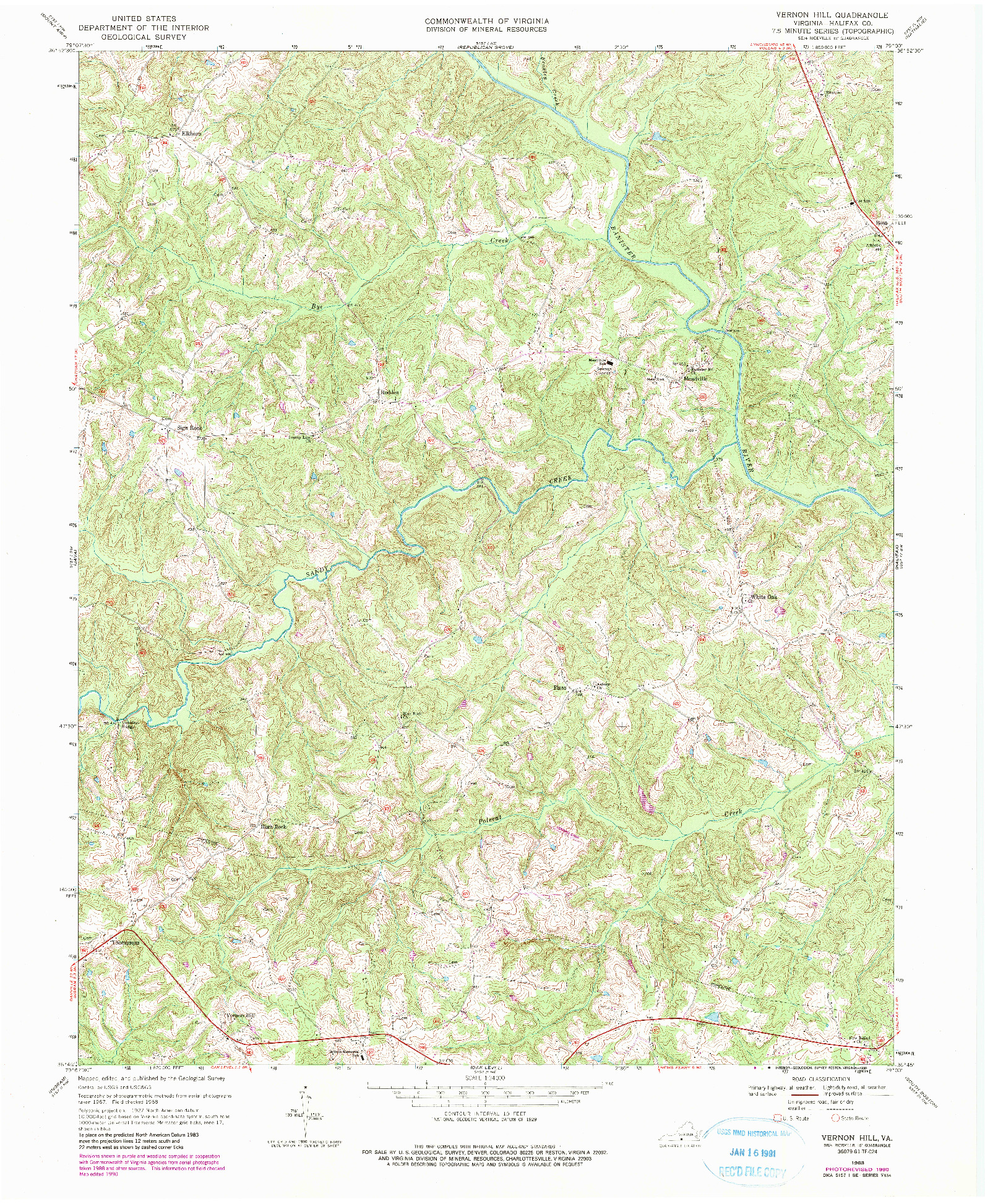 USGS 1:24000-SCALE QUADRANGLE FOR VERNON HILL, VA 1968