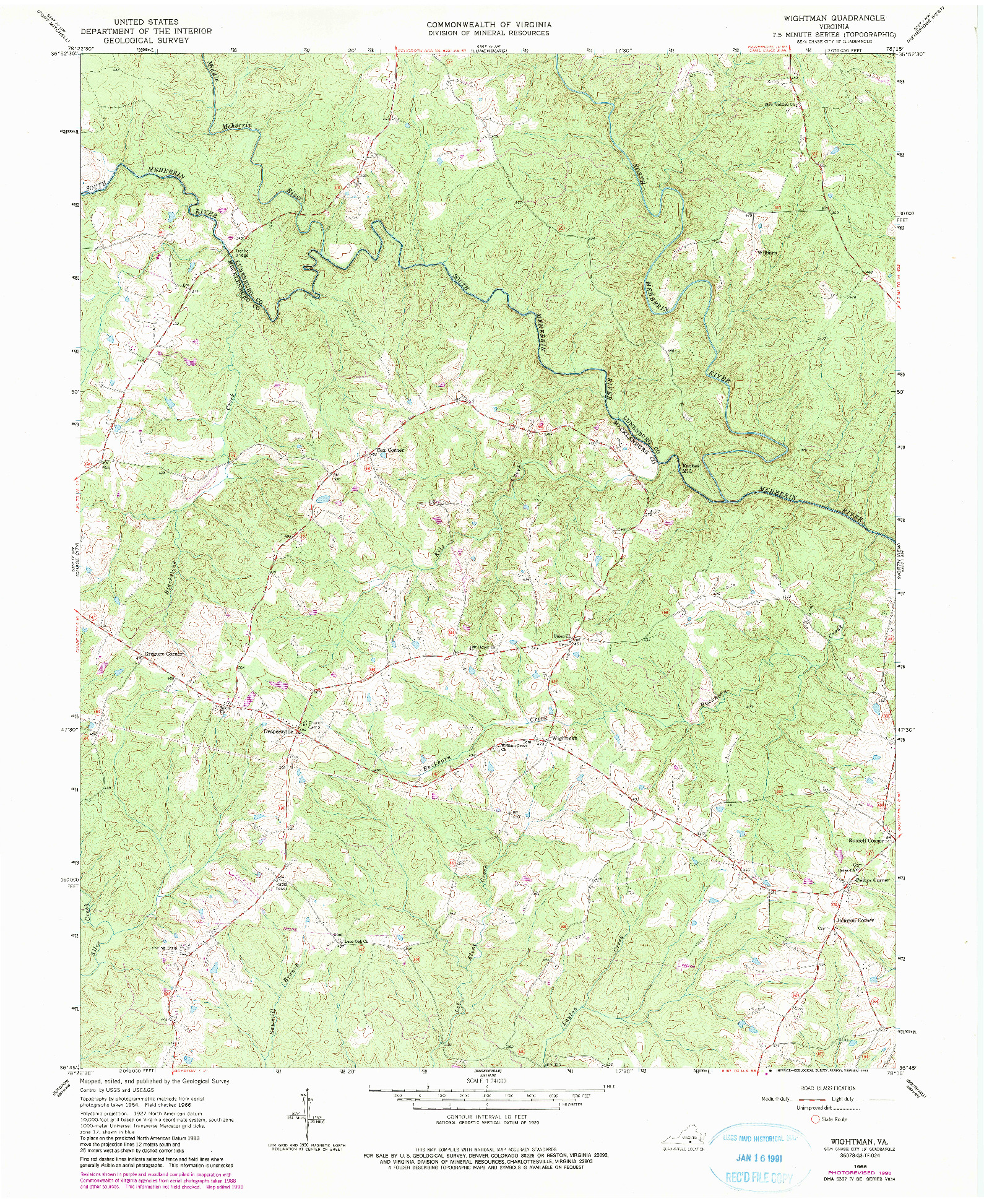 USGS 1:24000-SCALE QUADRANGLE FOR WIGHTMAN, VA 1966