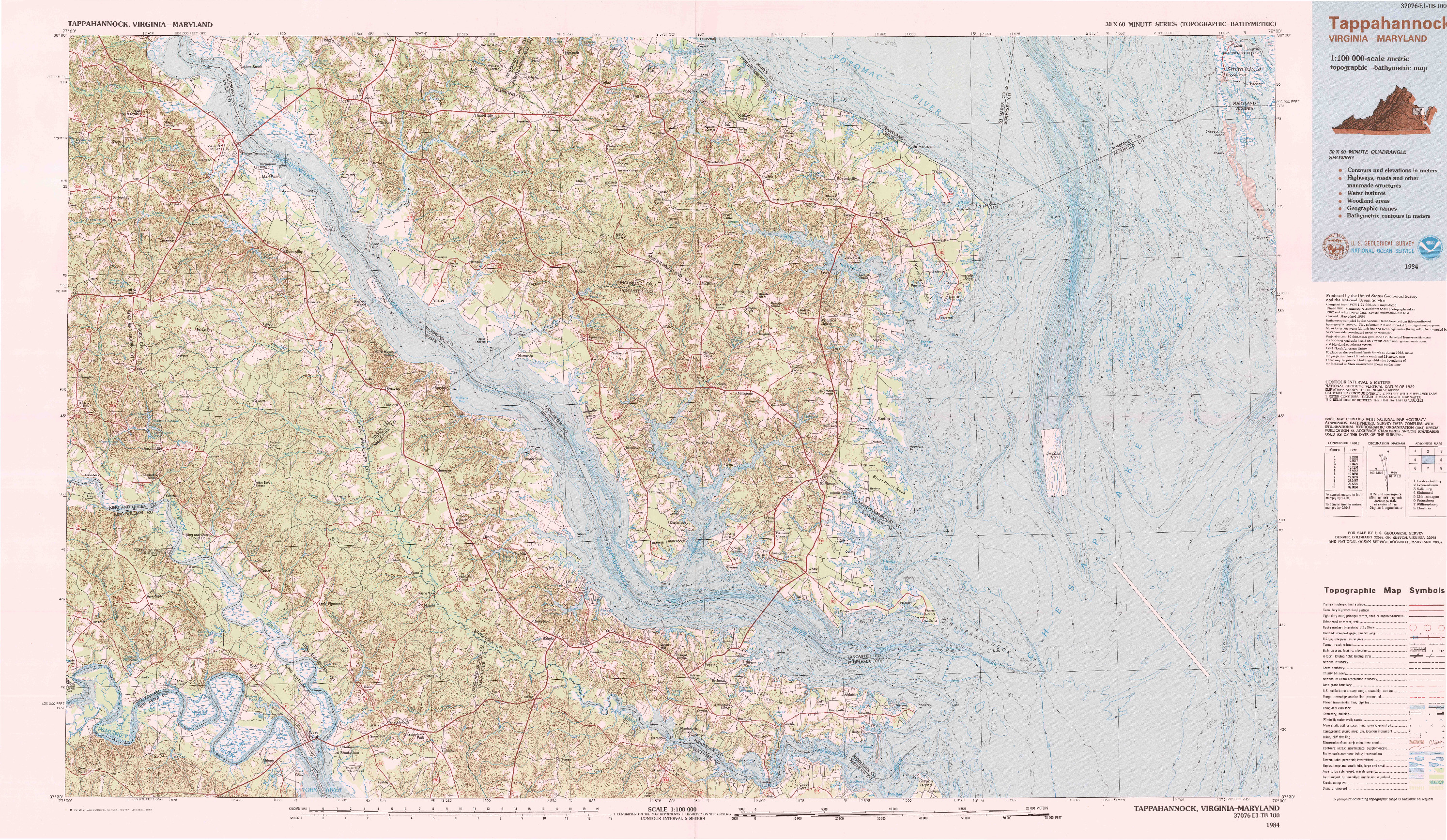 USGS 1:100000-SCALE QUADRANGLE FOR TAPPAHANNOCK, VA 1984