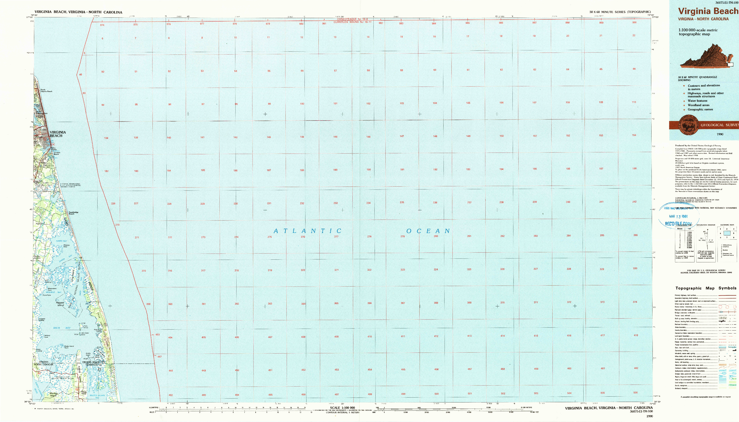 USGS 1:100000-SCALE QUADRANGLE FOR VIRGINIA BEACH, VA 1990