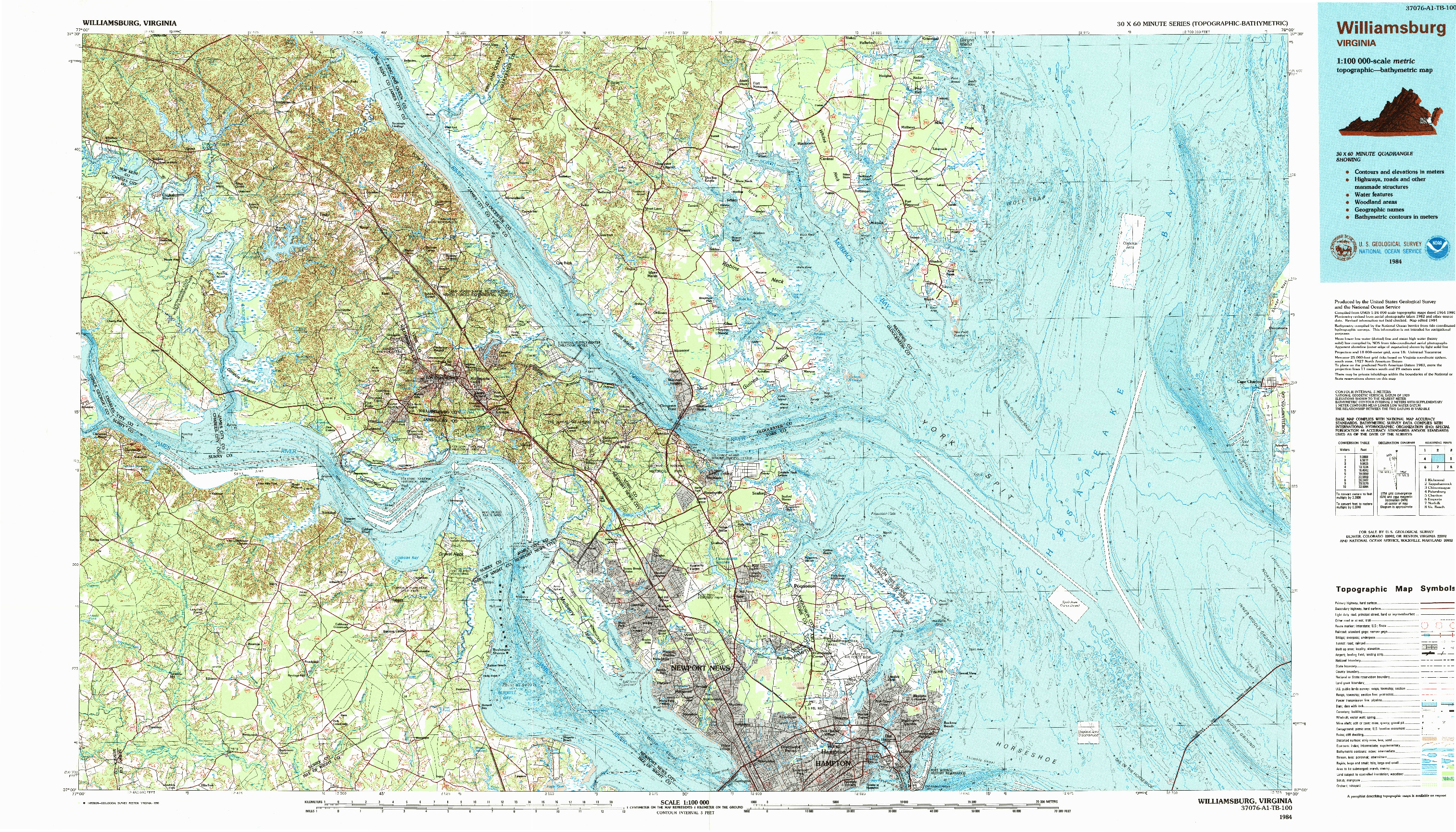 USGS 1:100000-SCALE QUADRANGLE FOR WILLIAMSBURG, VA 1984