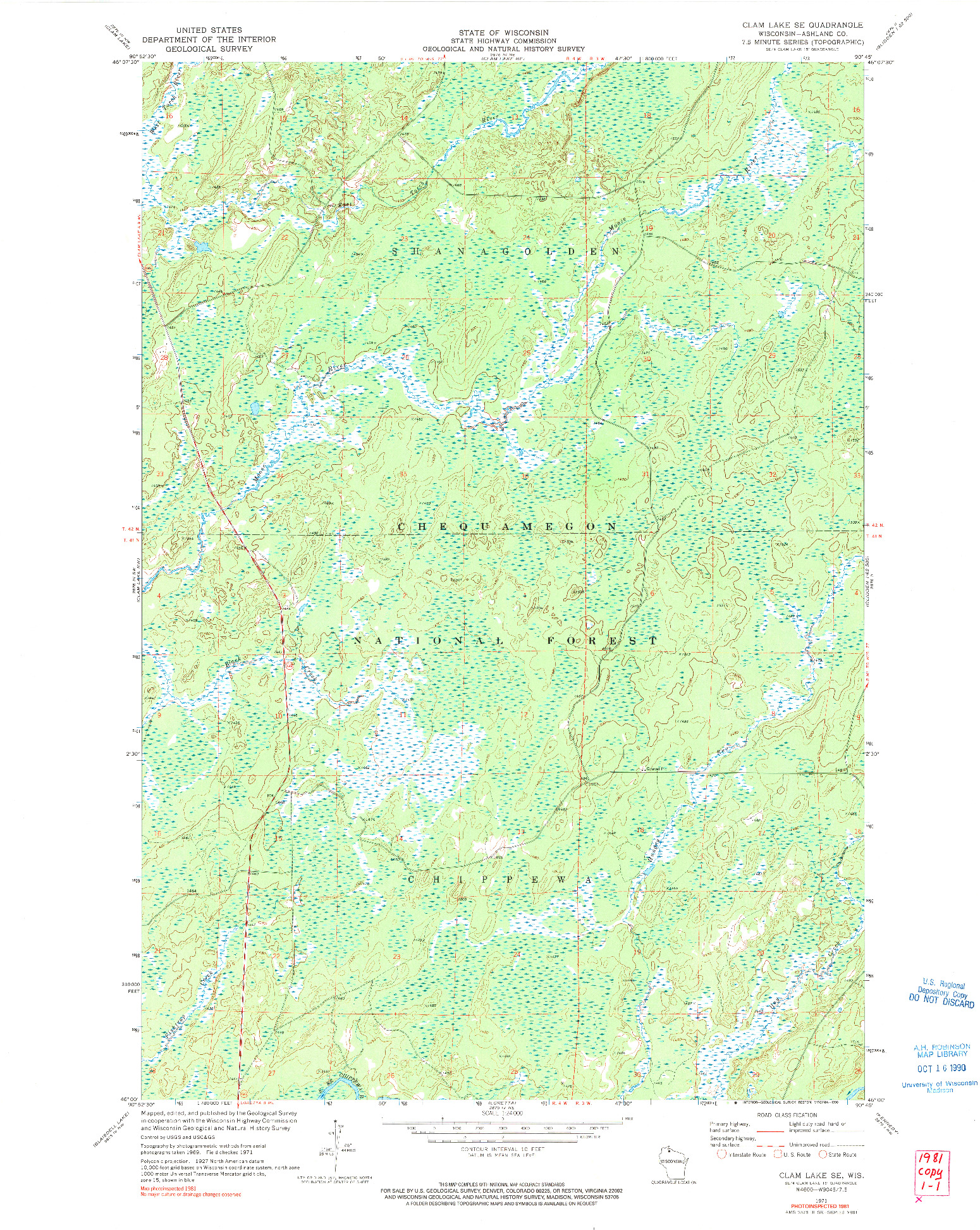 USGS 1:24000-SCALE QUADRANGLE FOR CLAM LAKE SE, WI 1971