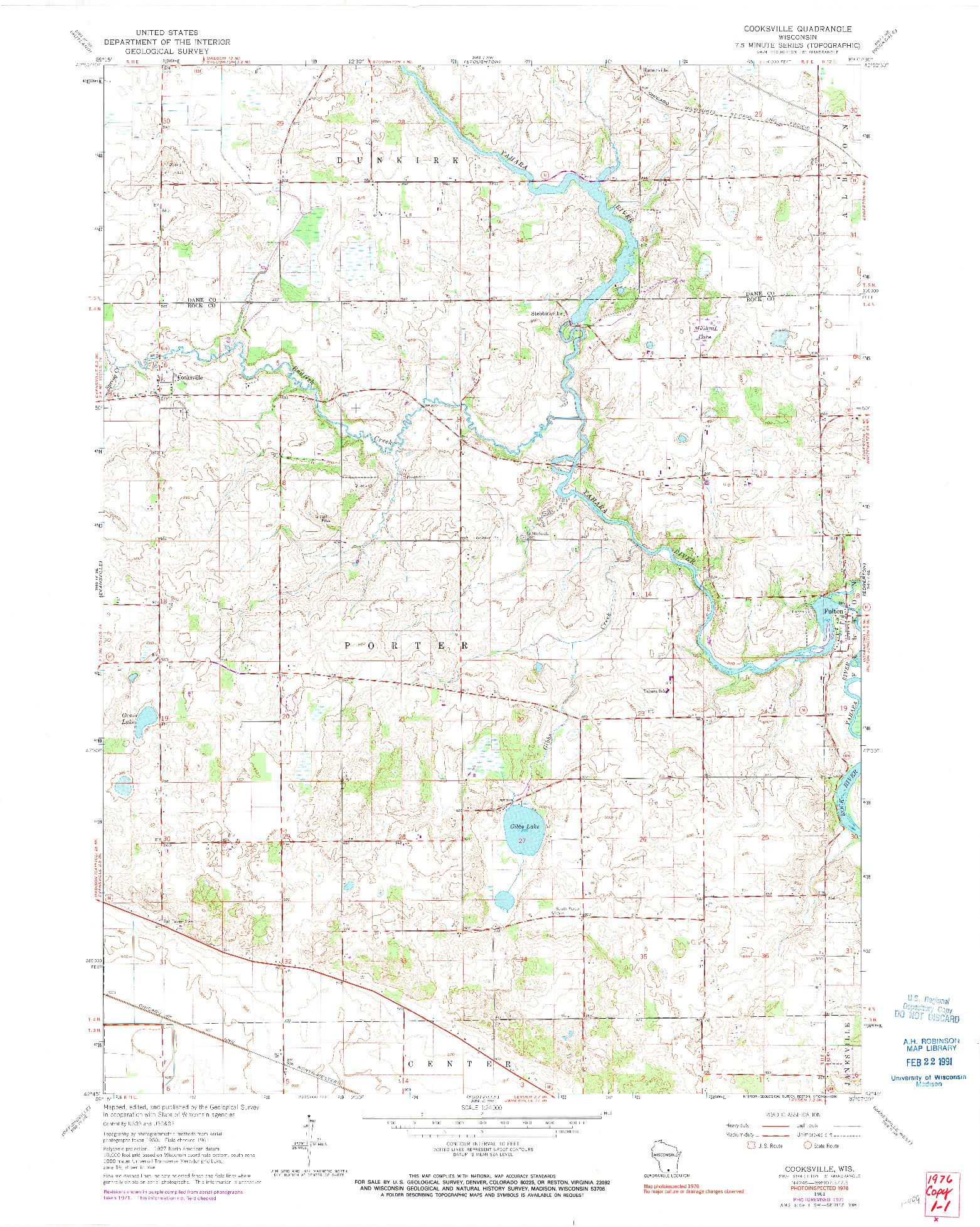 USGS 1:24000-SCALE QUADRANGLE FOR COOKSVILLE, WI 1961