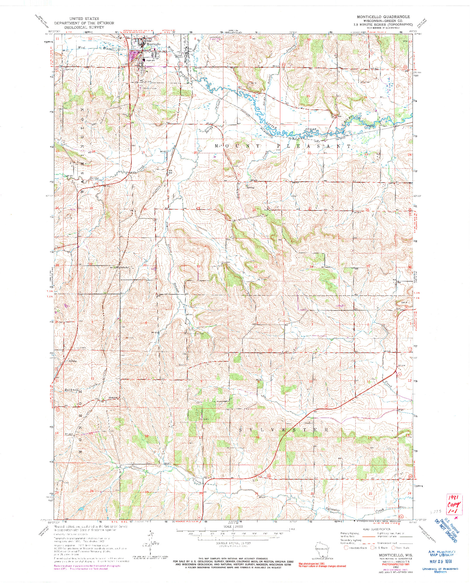 USGS 1:24000-SCALE QUADRANGLE FOR MONTICELLO, WI 1962