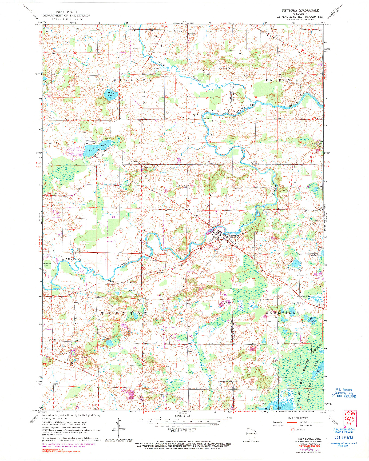 USGS 1:24000-SCALE QUADRANGLE FOR NEWBURG, WI 1959