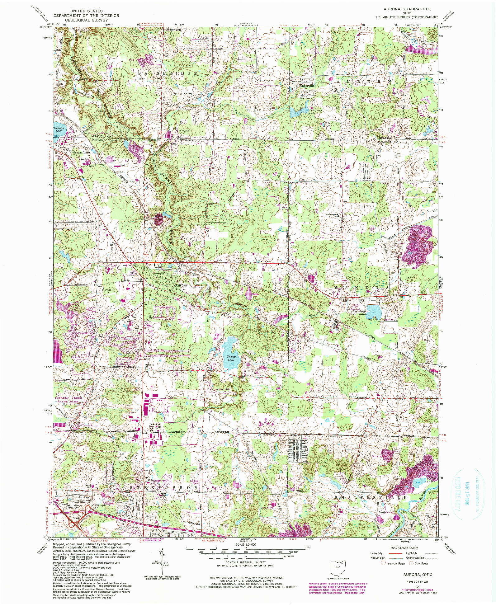 USGS 1:24000-SCALE QUADRANGLE FOR AURORA, OH 1962