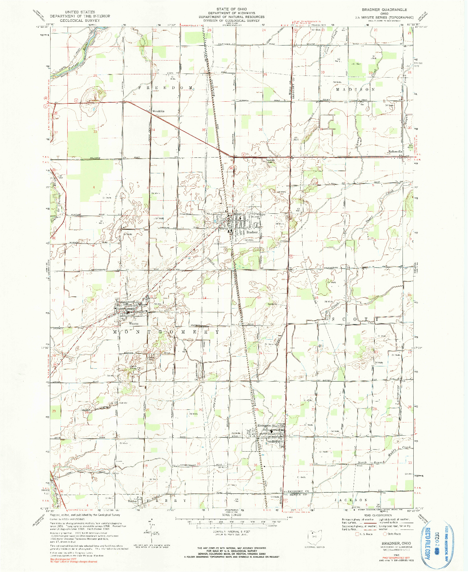 USGS 1:24000-SCALE QUADRANGLE FOR BRADNER, OH 1969