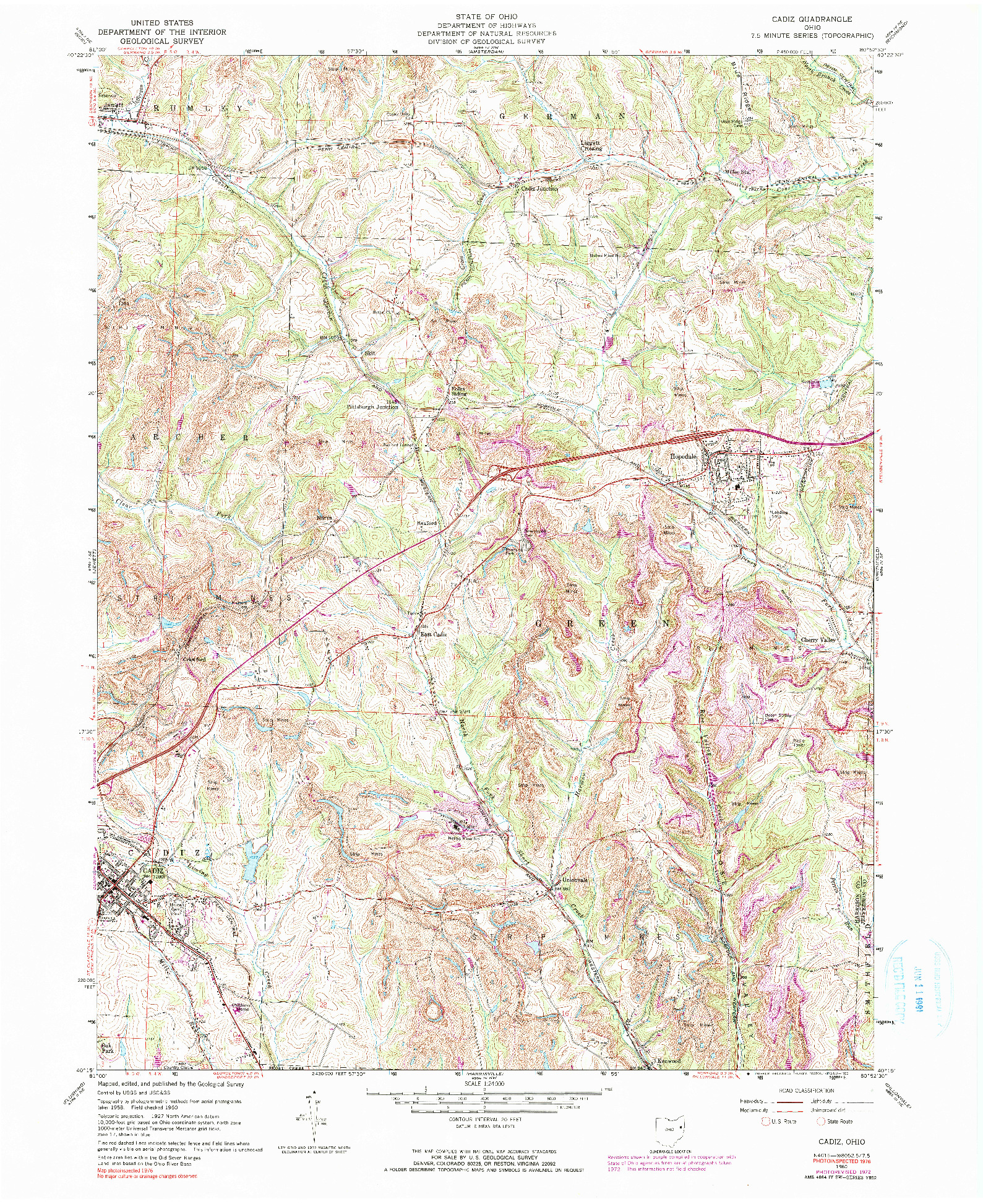USGS 1:24000-SCALE QUADRANGLE FOR CADIZ, OH 1960