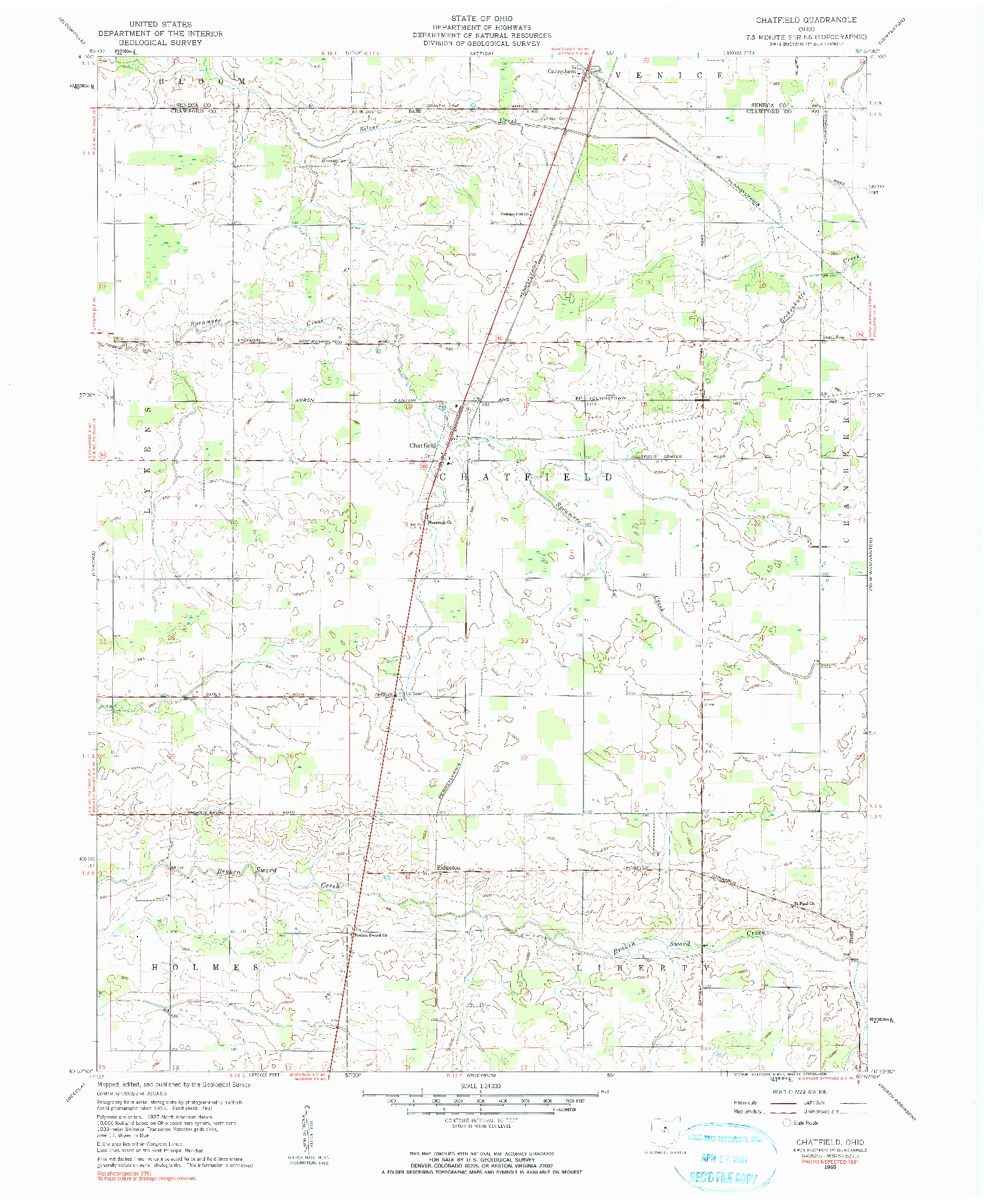 USGS 1:24000-SCALE QUADRANGLE FOR CHATFIELD, OH 1960