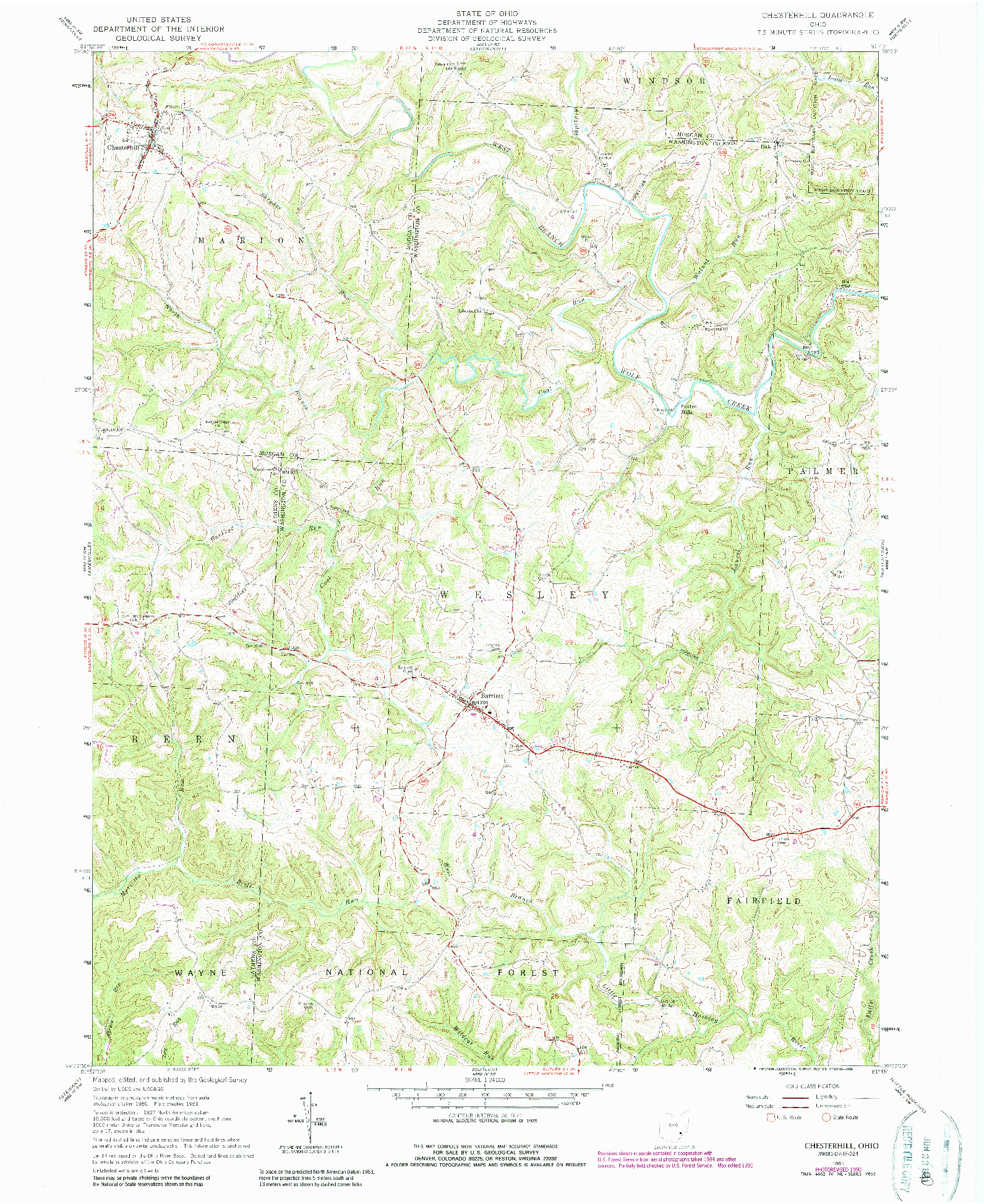 USGS 1:24000-SCALE QUADRANGLE FOR CHESTERHILL, OH 1961