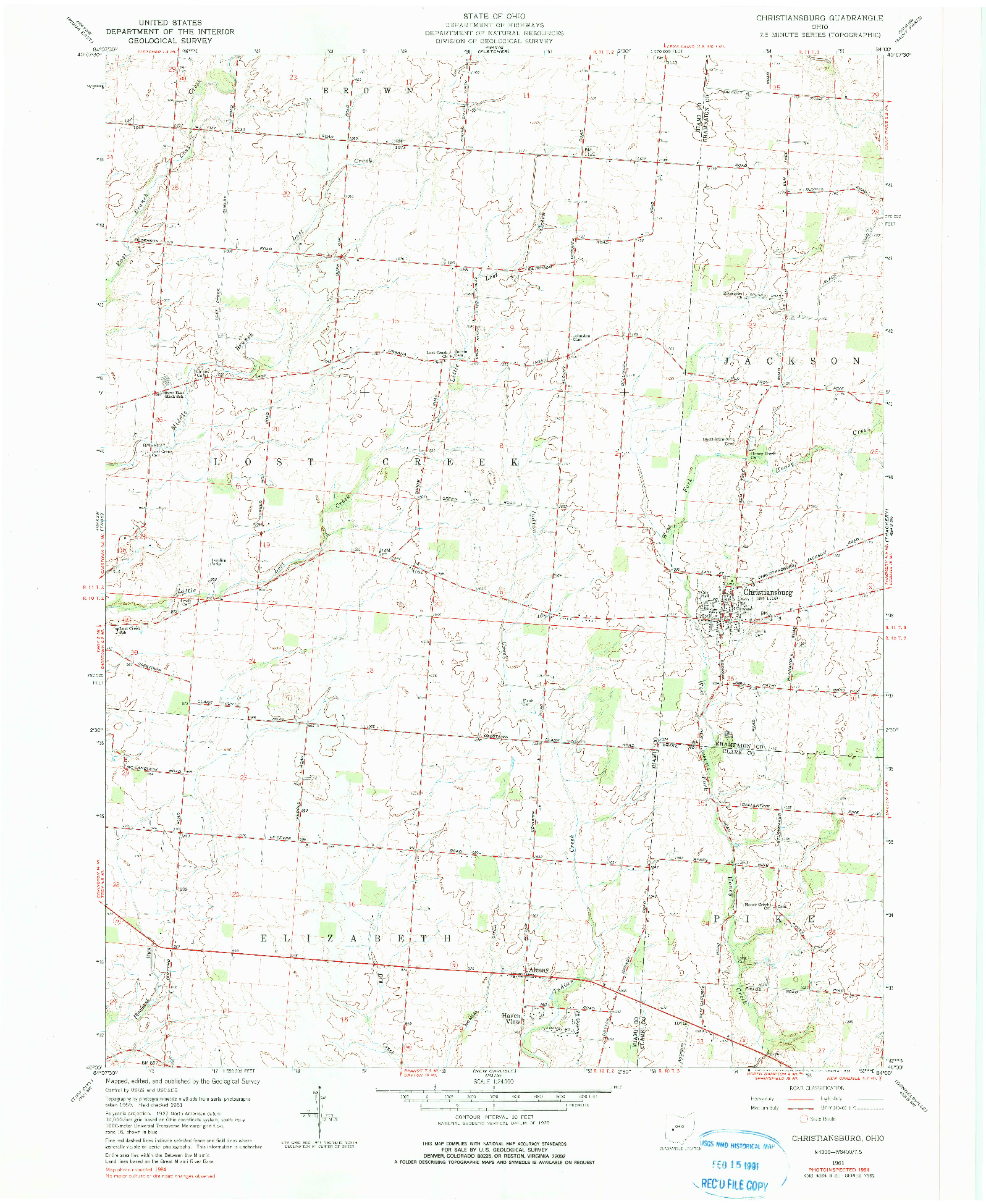 USGS 1:24000-SCALE QUADRANGLE FOR CHRISTIANSBURG, OH 1961