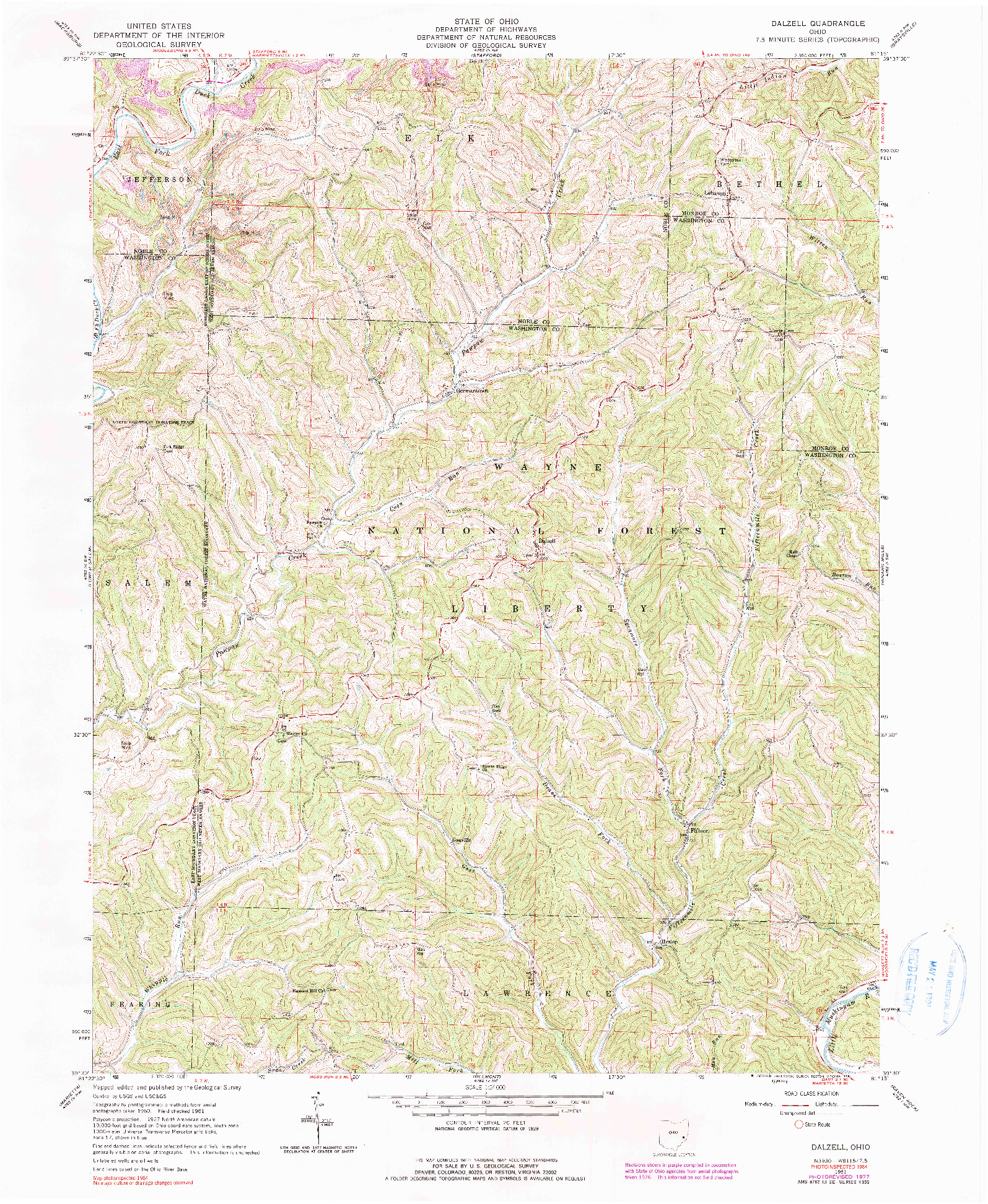 USGS 1:24000-SCALE QUADRANGLE FOR DALZELL, OH 1961