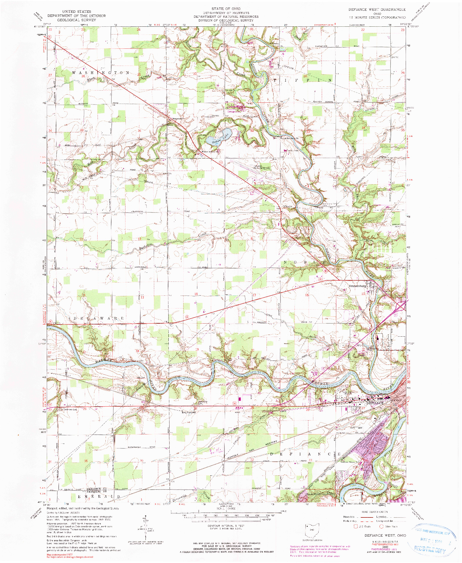 USGS 1:24000-SCALE QUADRANGLE FOR DEFIANCE WEST, OH 1960