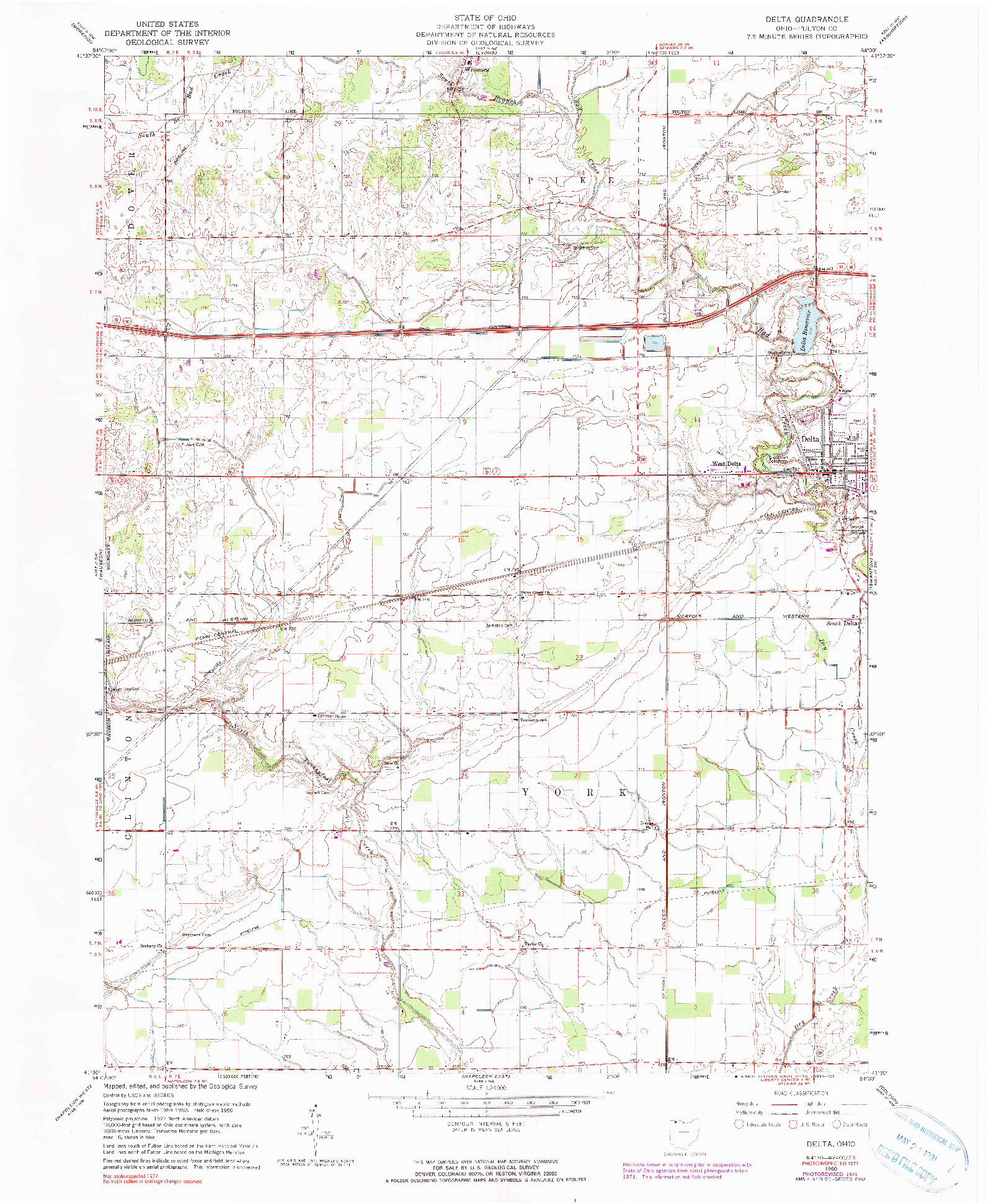 USGS 1:24000-SCALE QUADRANGLE FOR DELTA, OH 1960