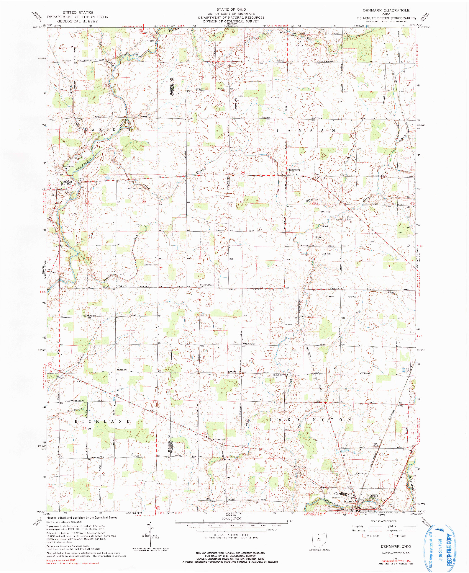 USGS 1:24000-SCALE QUADRANGLE FOR DENMARK, OH 1961