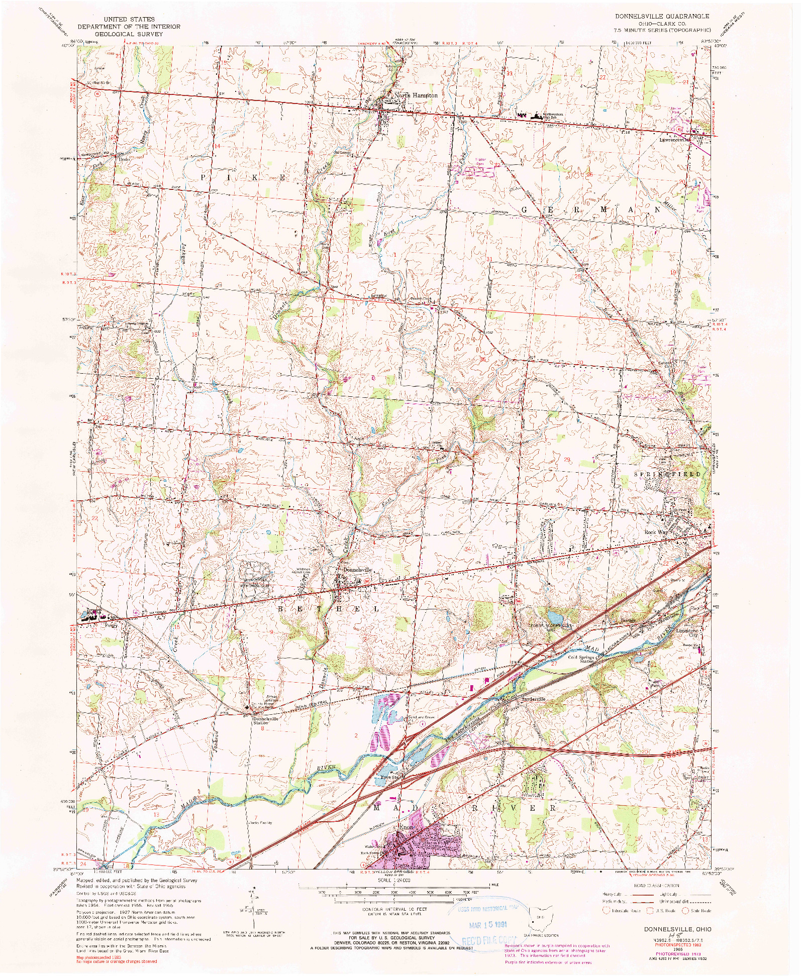 USGS 1:24000-SCALE QUADRANGLE FOR DONNELSVILLE, OH 1965