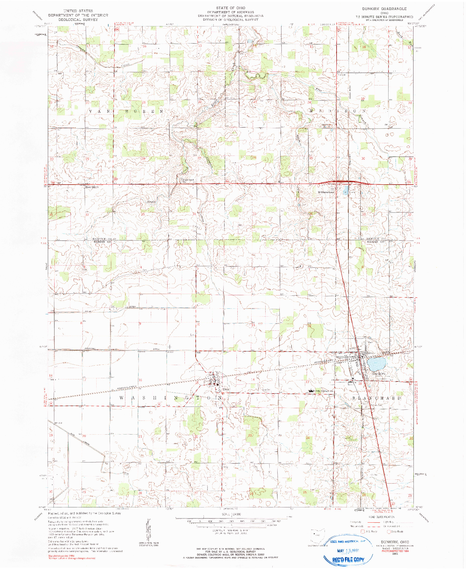 USGS 1:24000-SCALE QUADRANGLE FOR DUNKIRK, OH 1961