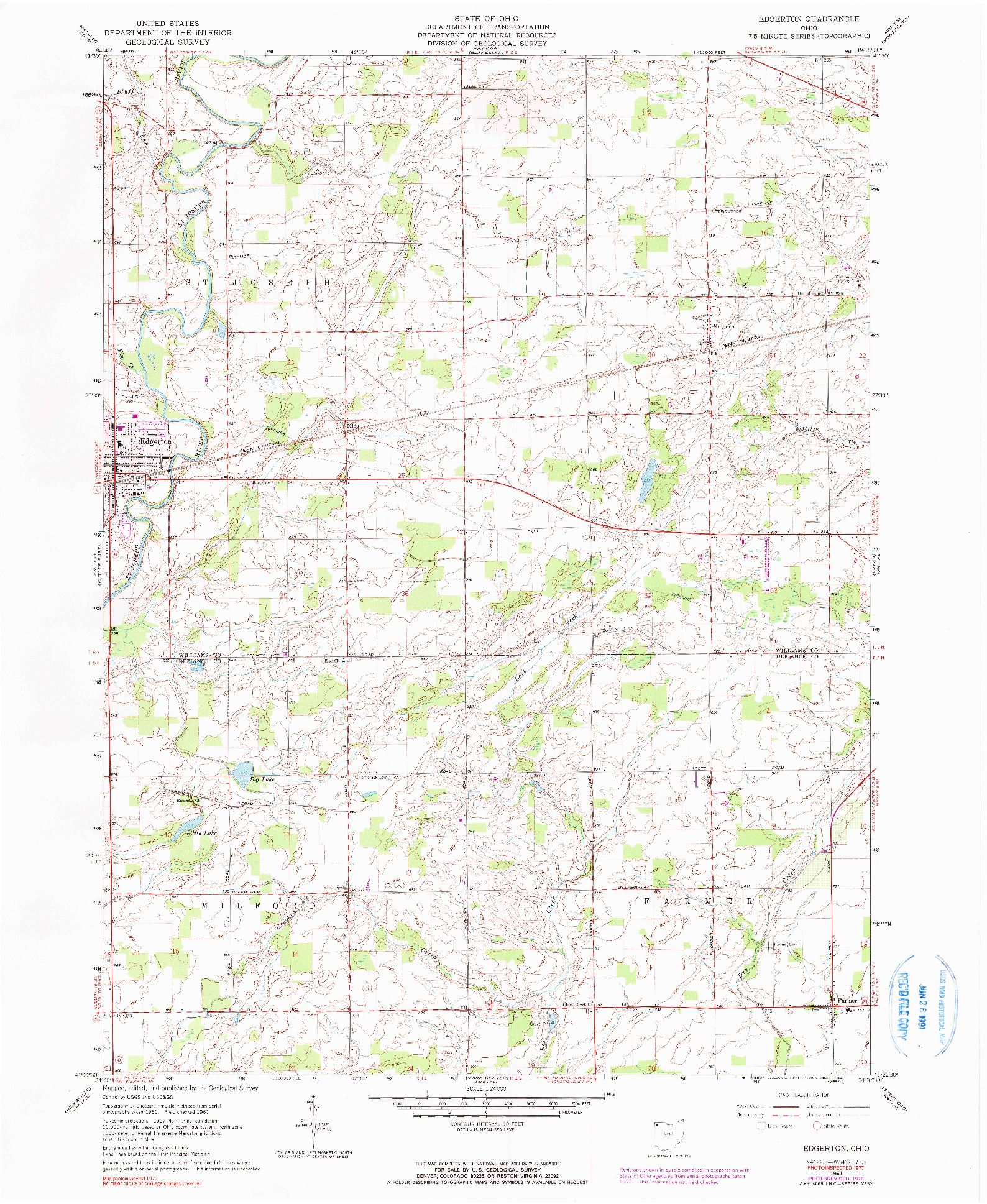 USGS 1:24000-SCALE QUADRANGLE FOR EDGERTON, OH 1961
