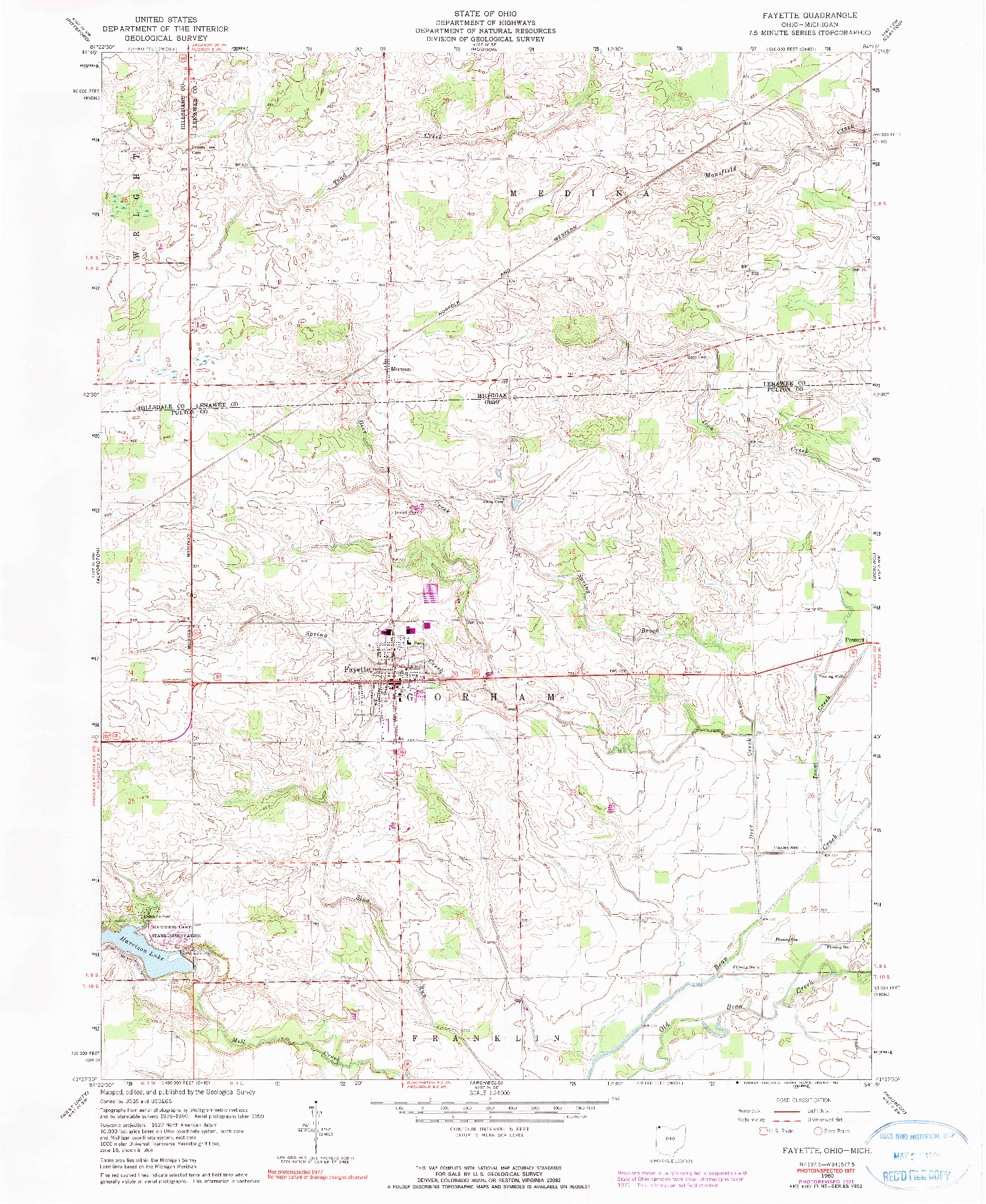 USGS 1:24000-SCALE QUADRANGLE FOR FAYETTE, OH 1960