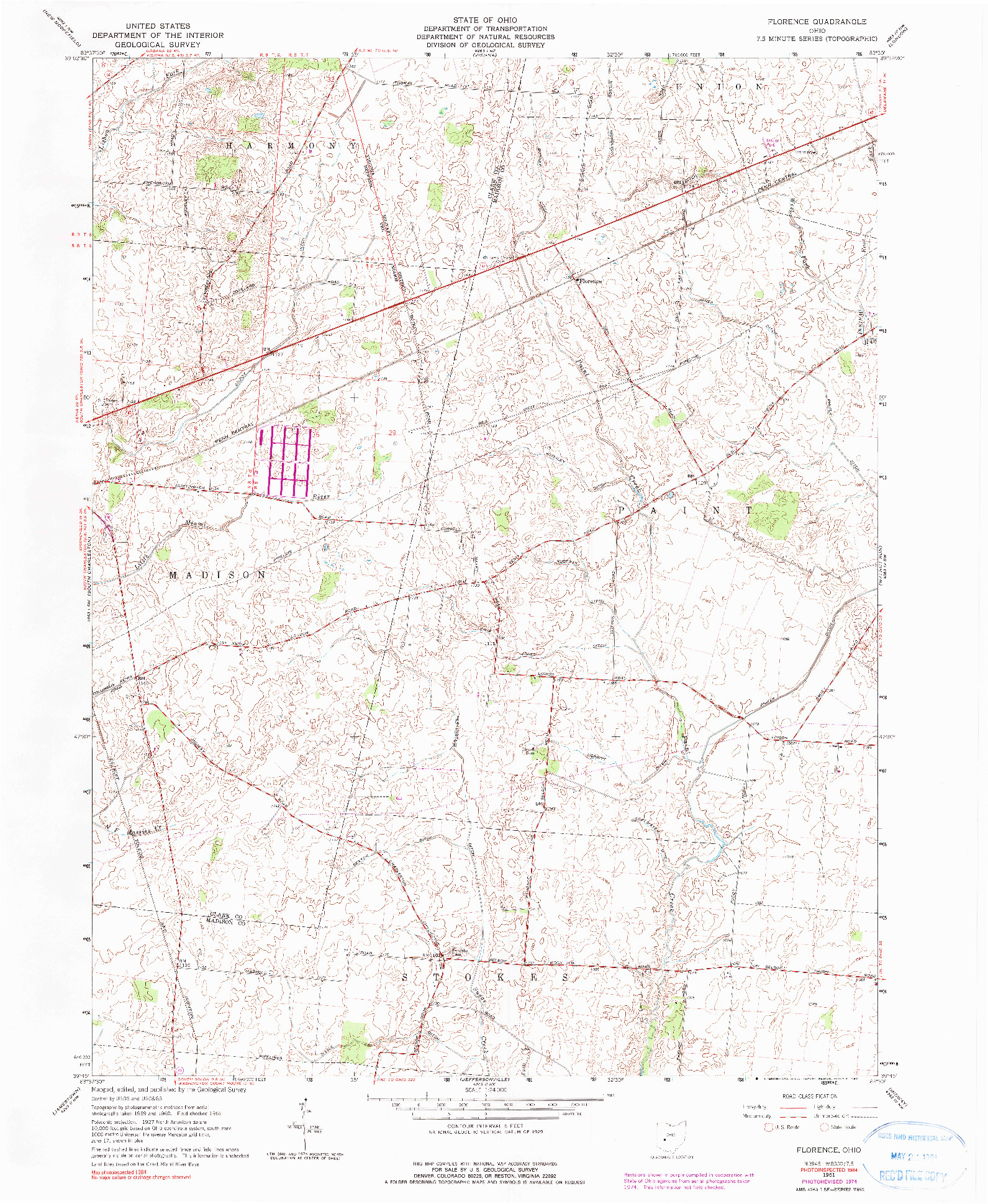 USGS 1:24000-SCALE QUADRANGLE FOR FLORENCE, OH 1961