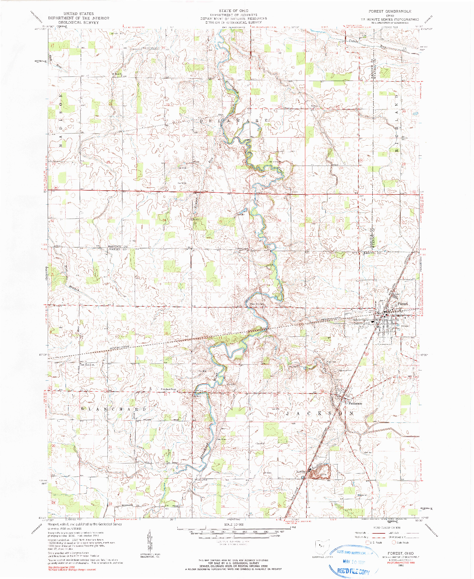 USGS 1:24000-SCALE QUADRANGLE FOR FOREST, OH 1961